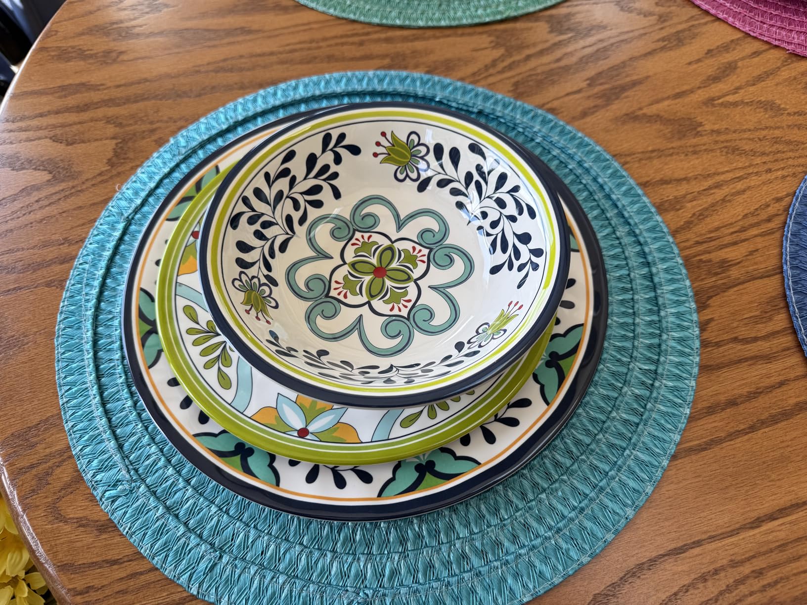 Melamine Dinnerware Sets, 12-Piece Dinner Dishes Set for 4, Durable & Non Breakable Plates Bowls Set, Shatterproof BPA-Free Dishware for Outdoor Dining, Picnic, Camping, RV - Paisley Design customer photo 1