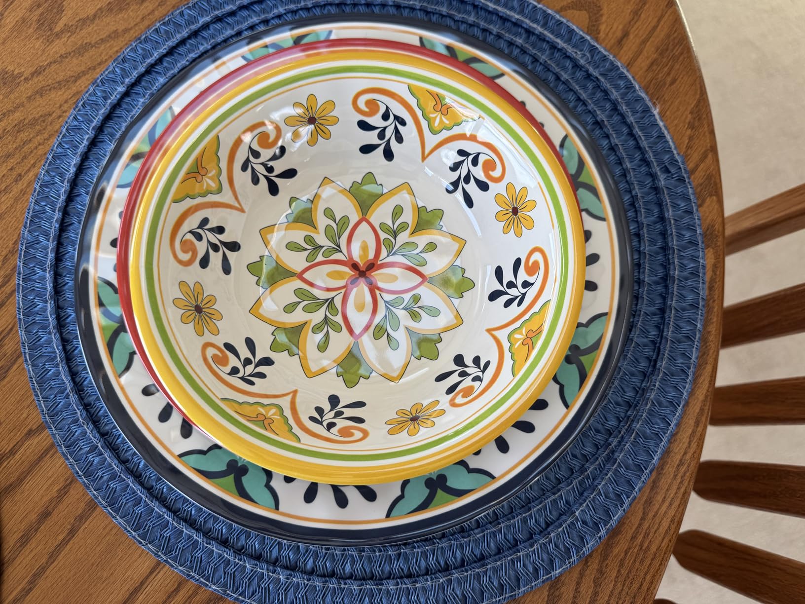 Melamine Dinnerware Sets, 12-Piece Dinner Dishes Set for 4, Durable & Non Breakable Plates Bowls Set, Shatterproof BPA-Free Dishware for Outdoor Dining, Picnic, Camping, RV - Paisley Design customer photo 2