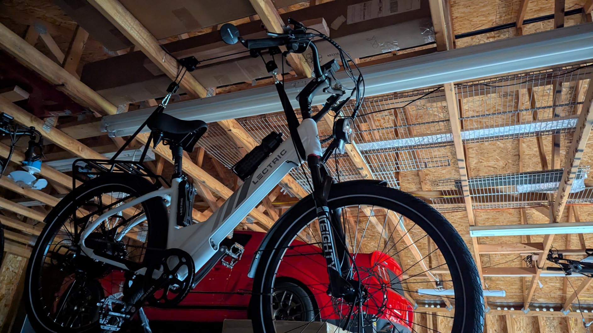 TRUSOON 2-Pack Bike Hoist, Heavy Duty Ebike Pulley System for Garage, 85lb | 2-pack for dual e-bikes; quick-release straps (no hooks); 85lb capacity each; fits 10-16ft ceilings; auto-lock safety customer photo 1