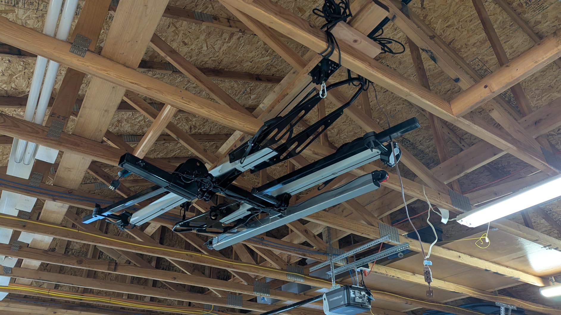 TRUSOON Bike Hoist, Heavy Duty Ebike Pulley System for Garage Ceiling, 85lb | Quick-release straps replace metal hooks; ebike-rated; fits 10-16 ft ceilings; auto-lock safety; for ladders & snowboards customer photo 1