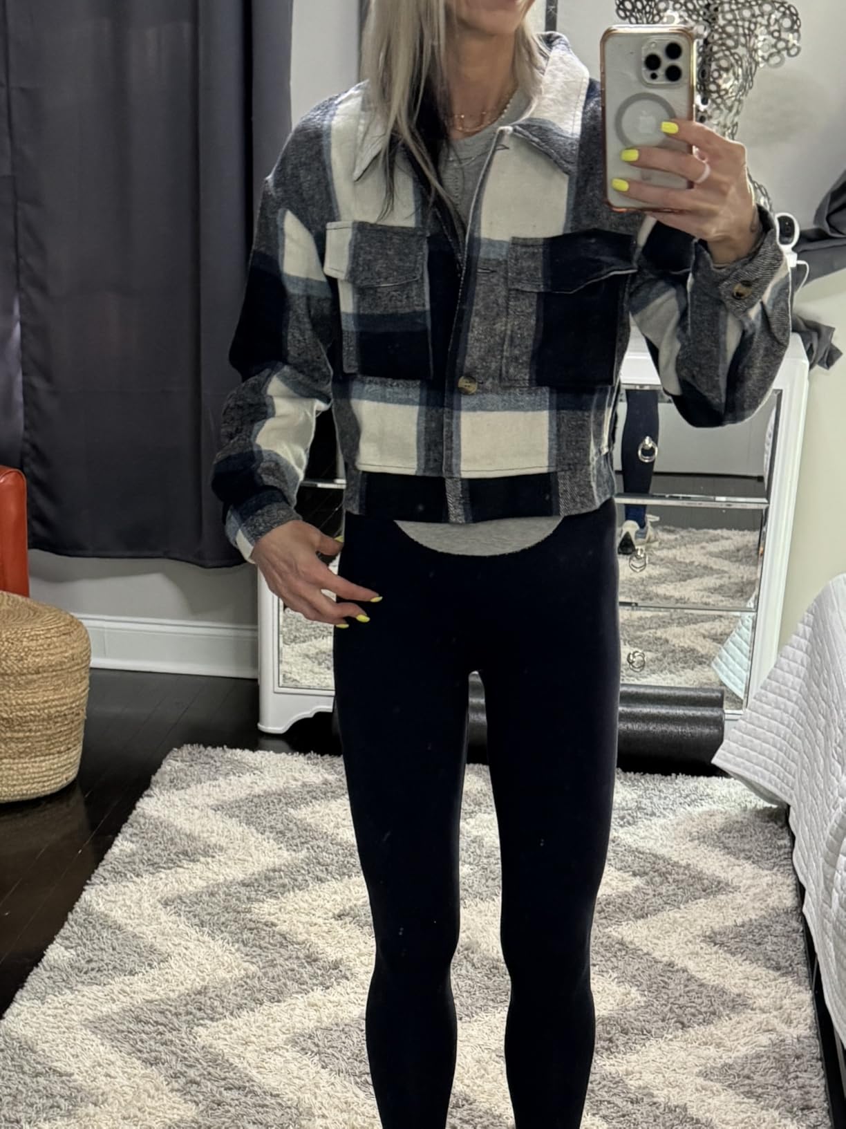Women's Flannel Cropped Plaid Shacket Jacket Button Up Fall Jacket | 2026 Shacket Jacket, Fall Outwear, Light Jacket, Lapel, Long Sleeve, Button Down, Crop Flannel Jacket customer photo 1