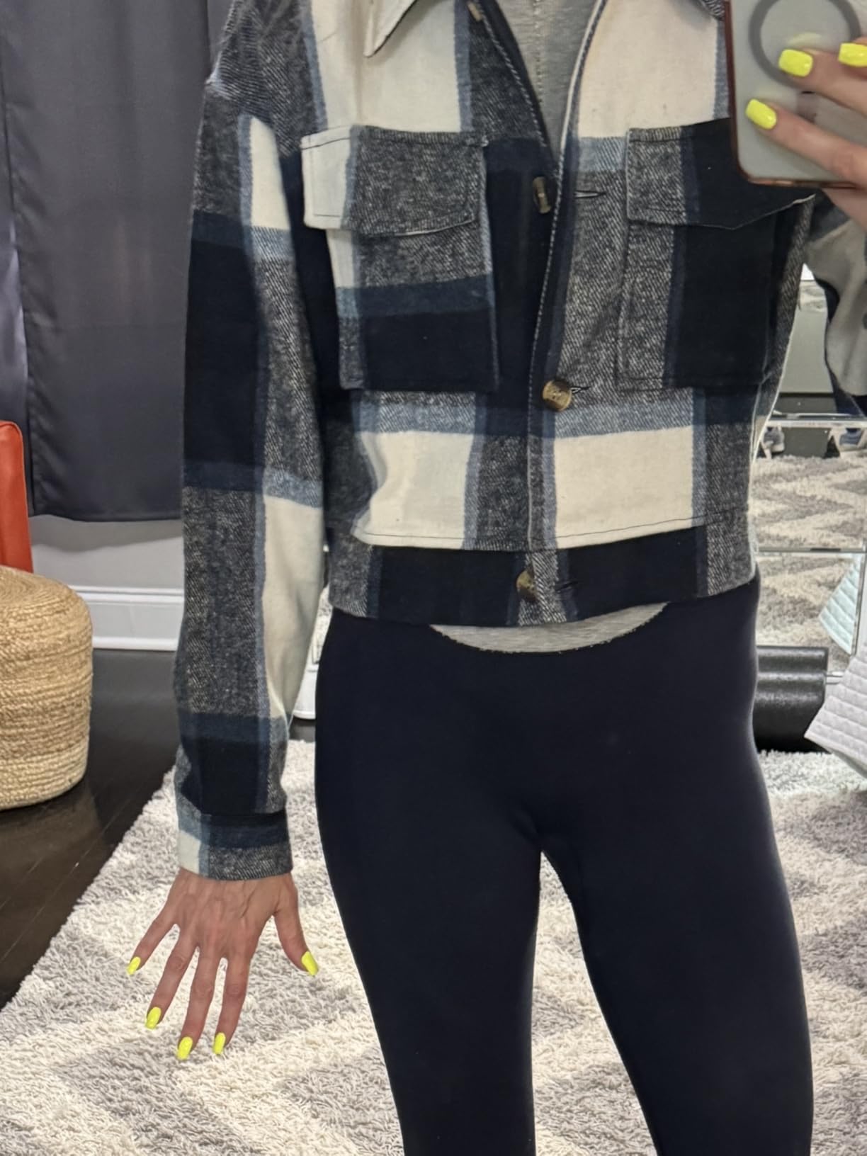 Women's Flannel Cropped Plaid Shacket Jacket Button Up Fall Jacket | 2026 Shacket Jacket, Fall Outwear, Light Jacket, Lapel, Long Sleeve, Button Down, Crop Flannel Jacket customer photo 2