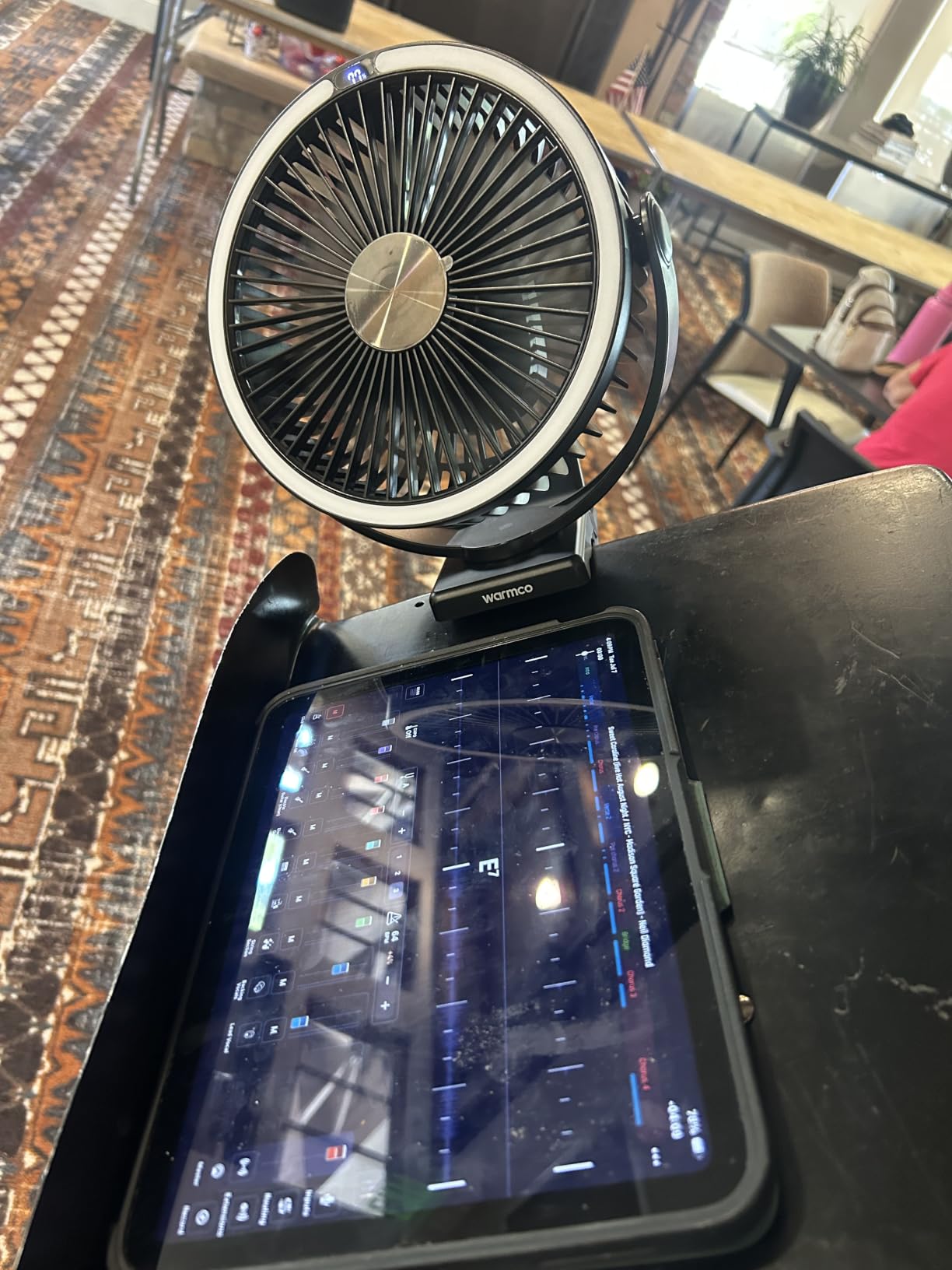Warmco 15000mAh Clip on Fan with LED Light for Camping and Golf Car, 12-30H Runtime, 300H+ Light, USB-C Two-Way Charging, 3-Level LED Light, Clip Hook Desk Use, 4 Speeds customer photo 2