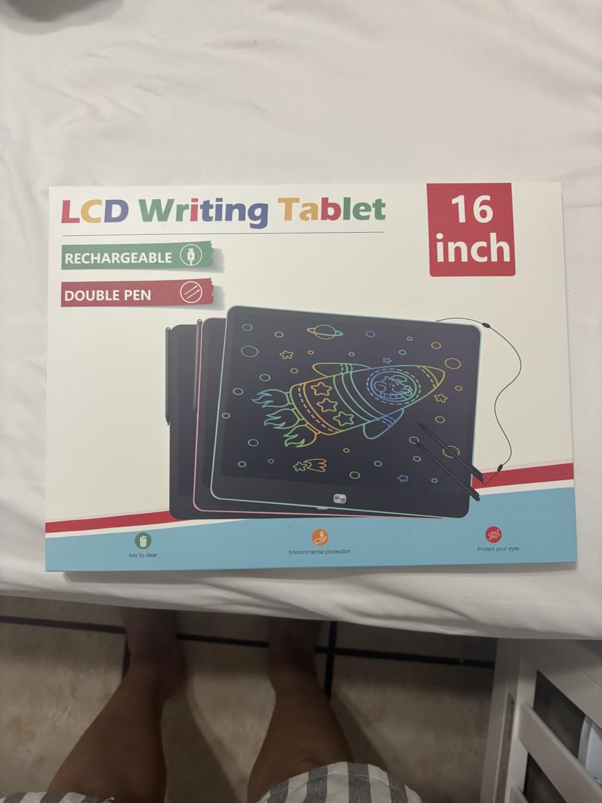 Rechargeable LCD Writing Tablet for Kids, 16 Inch Colorful Drawing Tablet, Educational Toddler Drawing Pad, Reusable Learning Toys for Kids (Ages 3-8), Ideal Gift for Christmas Birthday (Blue) customer photo 2