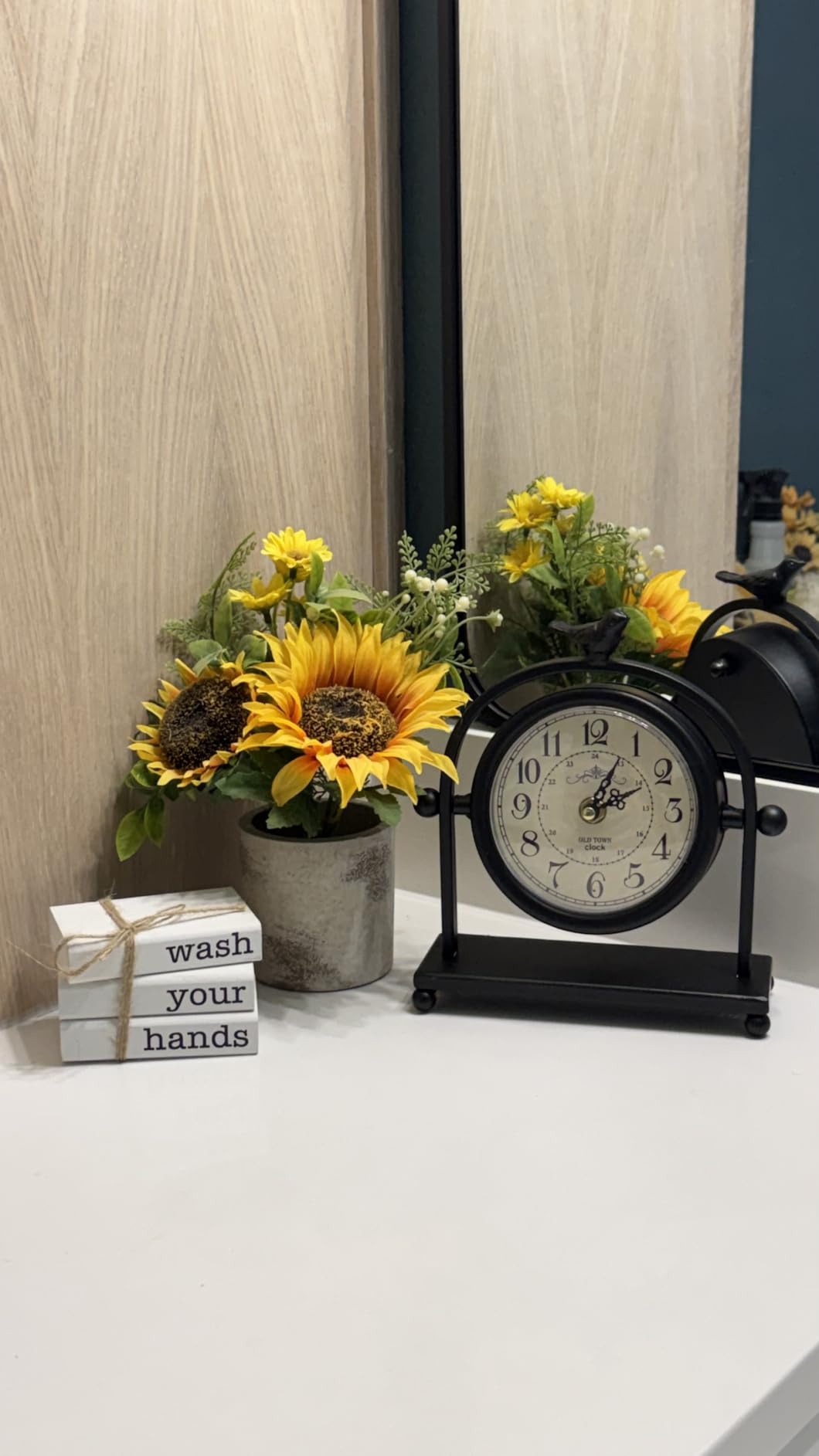 Vintage Mantel Clock, Large Rustic Distressed Metal Table Clock with Handle, Silent Non-Ticking Quartz Movement, Antique Brown Fireplace Shelf Desk Clock for Living Room Bedroom Office customer photo 1