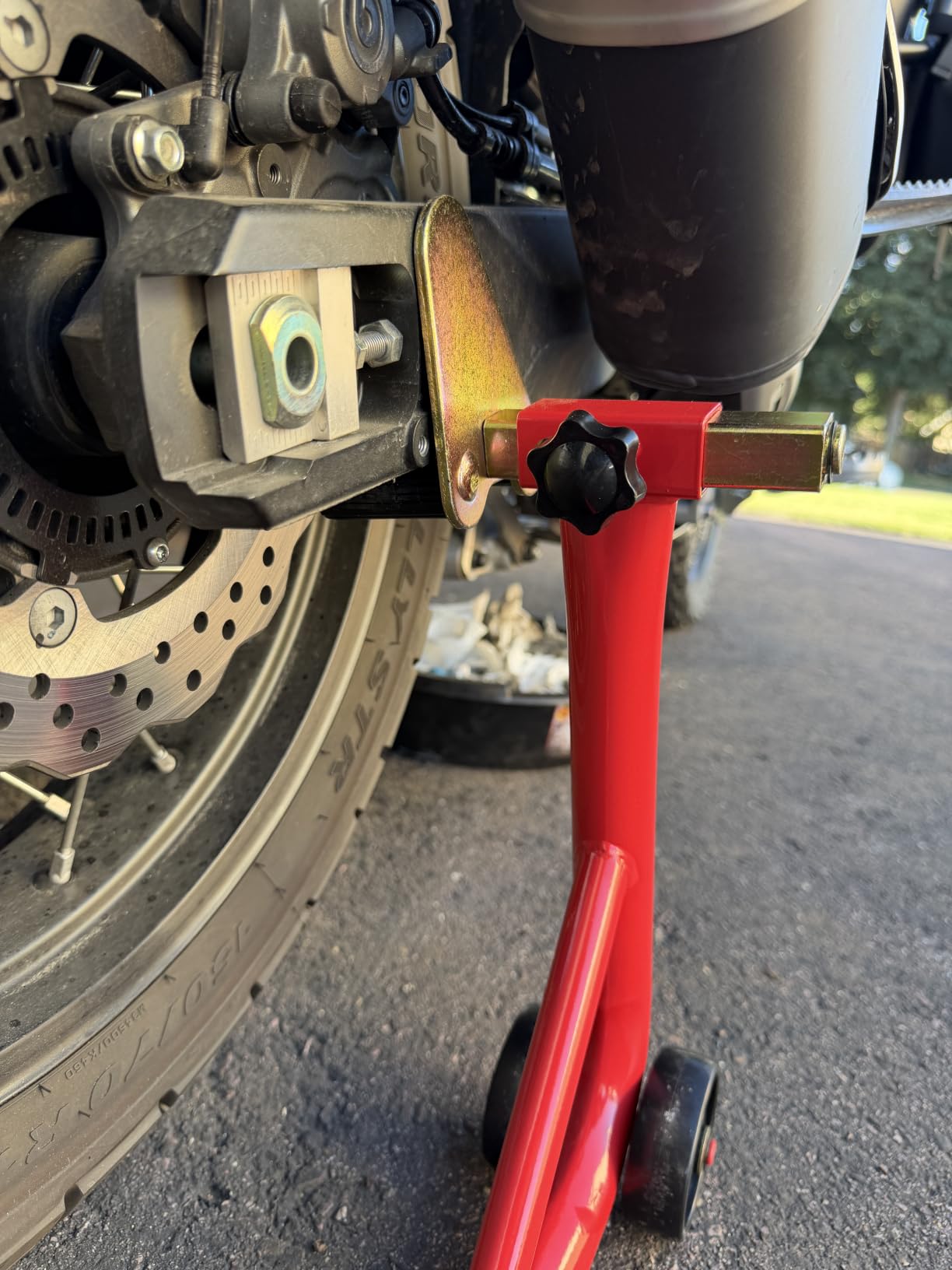 Motorcycle Stand Lift, Universal Paddock Lift Stand, 1100lbs Front Rear Combo Stand Lift Stand, Rear U+L Fork Swingarm Spool Stand 2-Pack customer photo 2