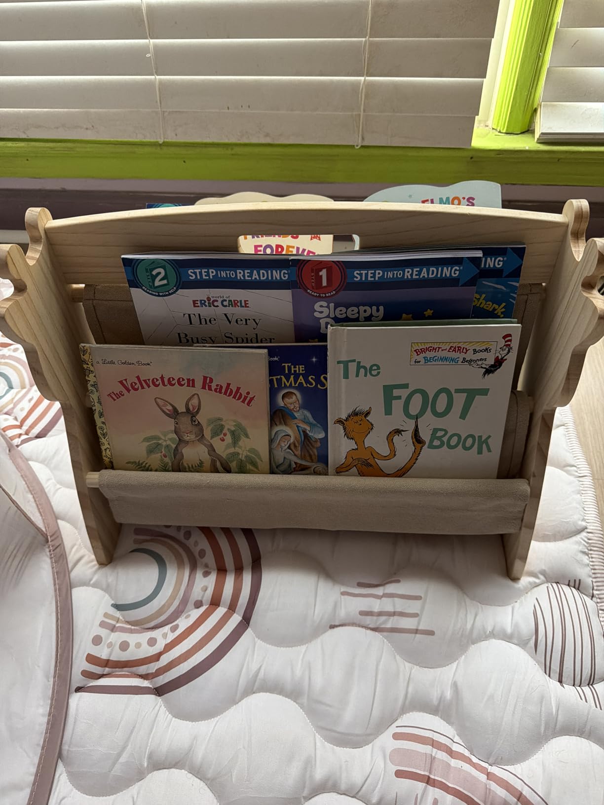 Toddler Bookshelf Double-Sided with 4 Tier Deep Sleeves Kids Wooden Montessori Book Rack for Baby Nursery Room, Playroom, Classroom or Bedroom Bookcase Storage Organizer, Light Wood Giraffe customer photo 2