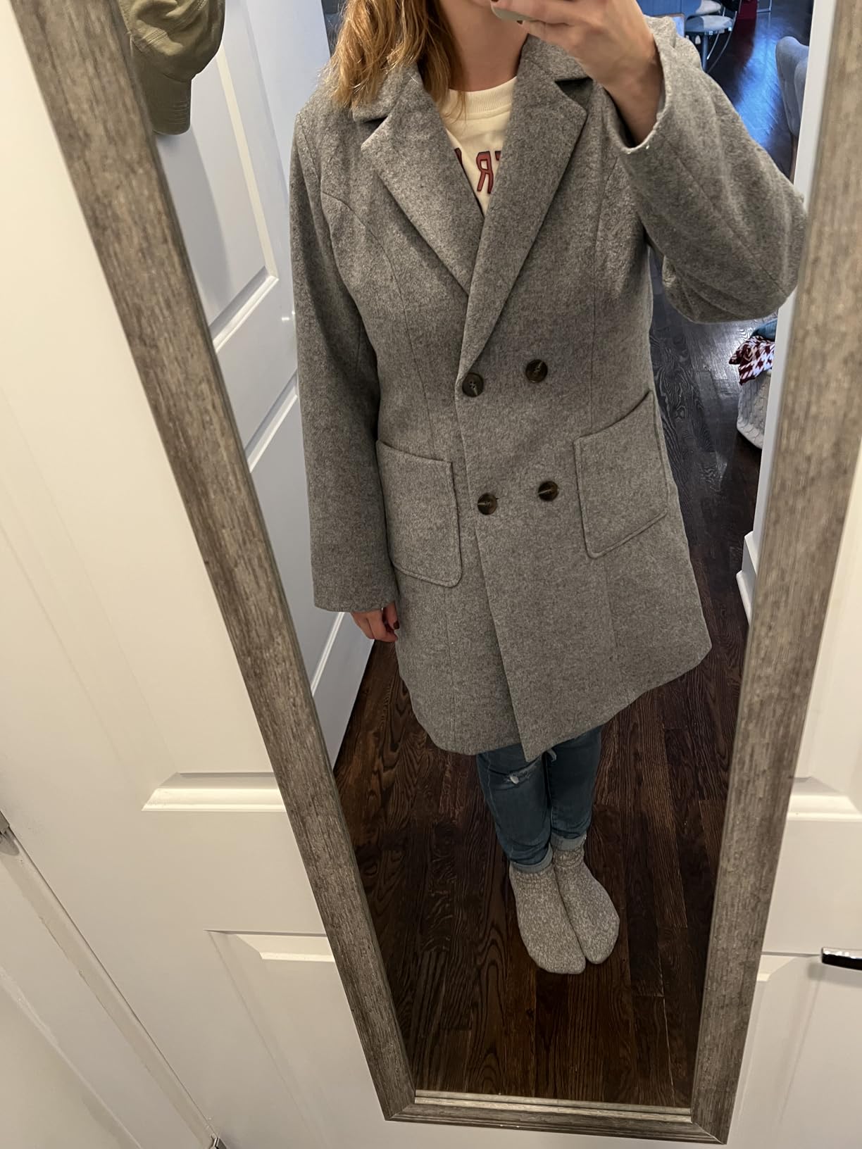 Women's Pea Coats Wool Blend Double Breasted Notch Lapel Trench Coat customer photo 1