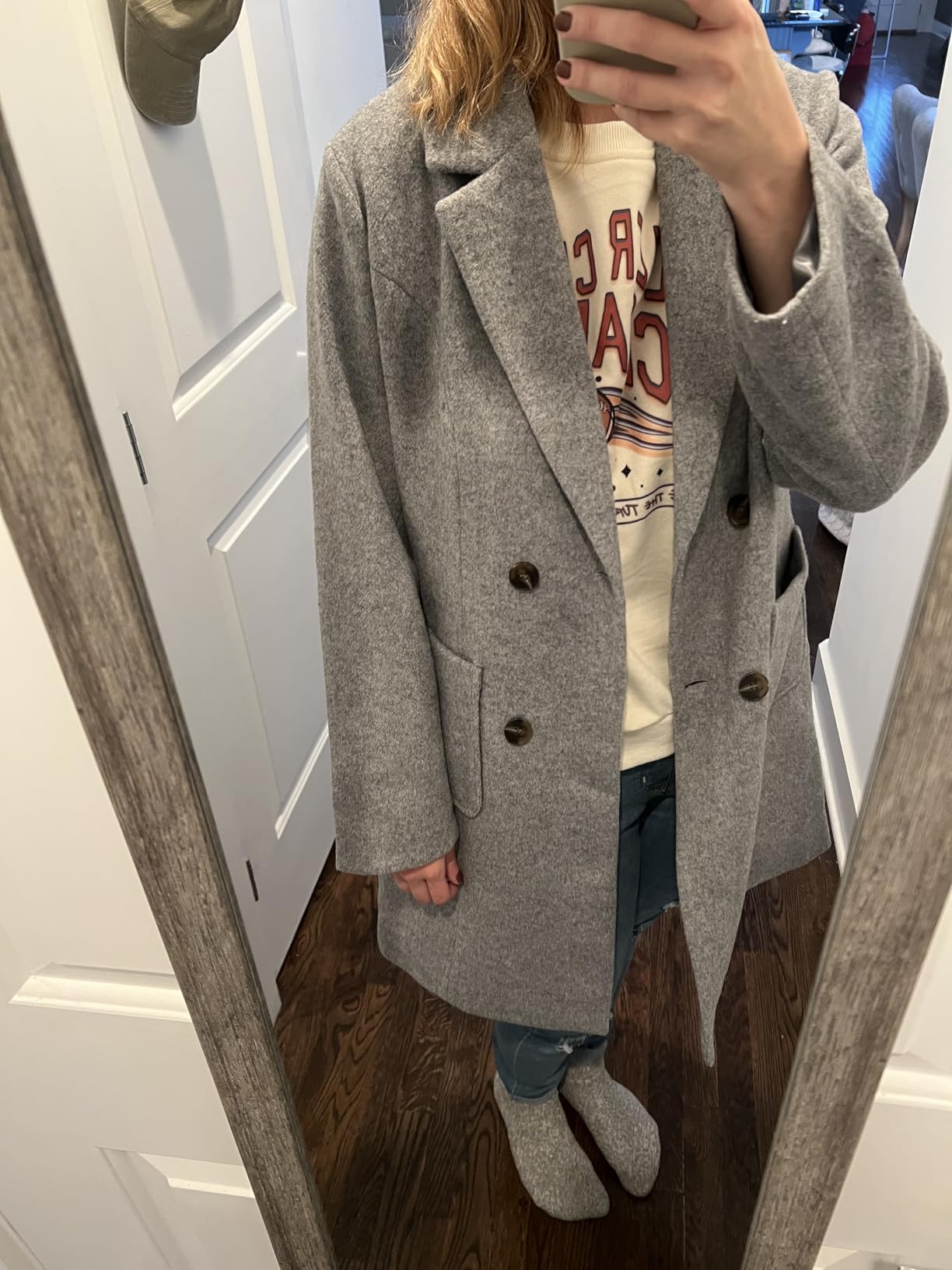 Women's Pea Coats Wool Blend Double Breasted Notch Lapel Trench Coat customer photo 2