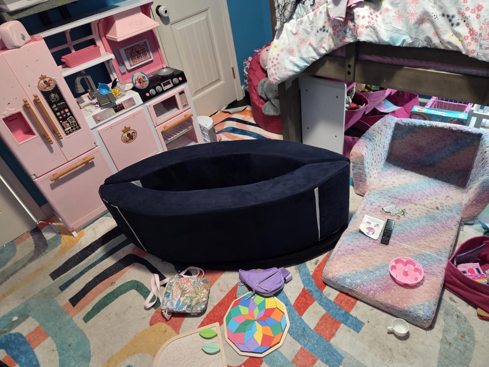 TED KANGAROO Sensory Chair for Kids - Sensory Soft Canoe for Children - Deluxe Adjustable Compression Peapod Foam Dark Blue customer photo 1