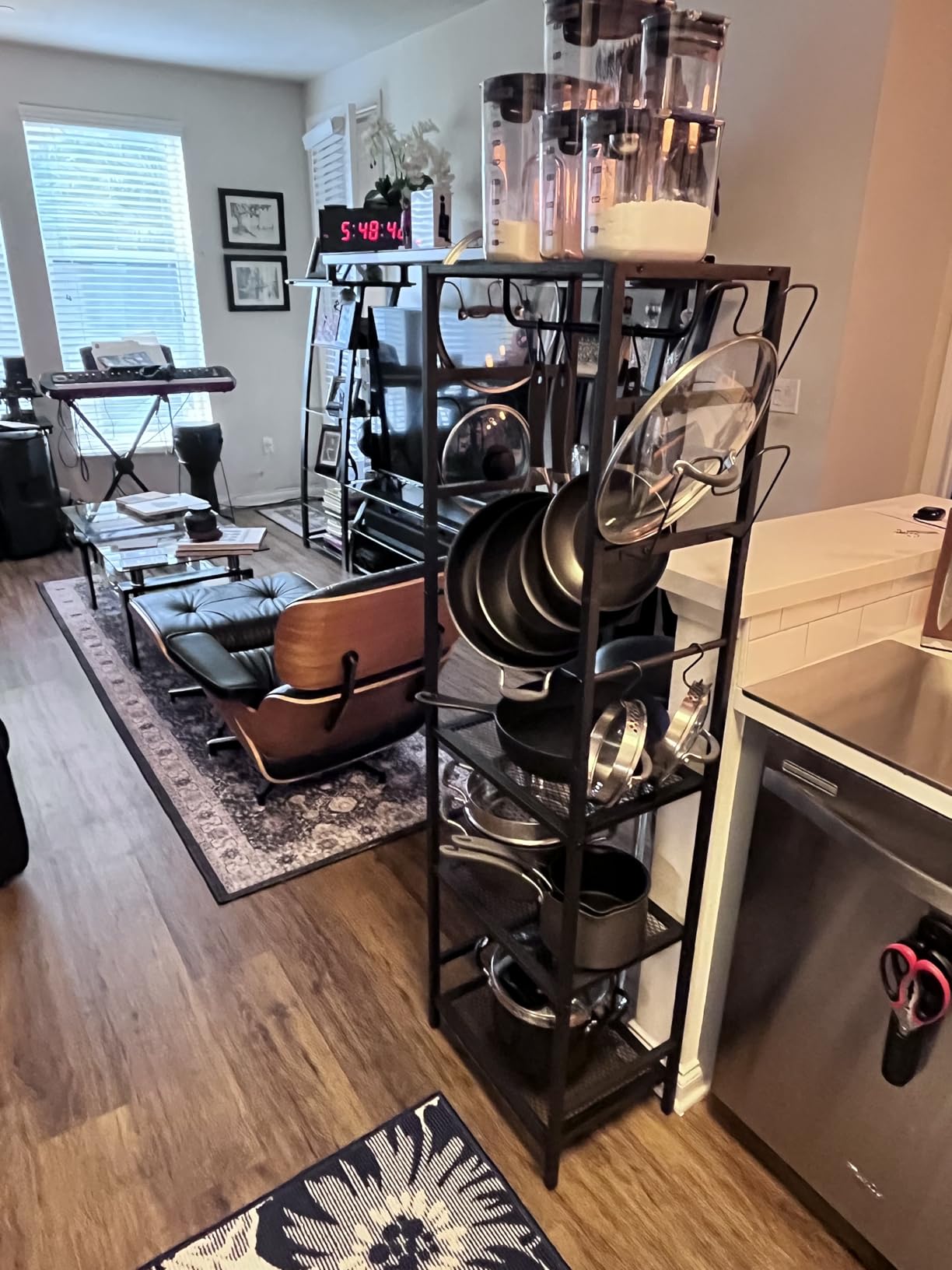 MAHANCRIS 4-Tier Pot Rack, Pots and Pans Organizer for Kitchen Corner, Kitchen Storage Rack with U-Shaped Lid Holders, Freestanding Cookware Stand, Rustic Brown and Black POHR3001 customer photo 1
