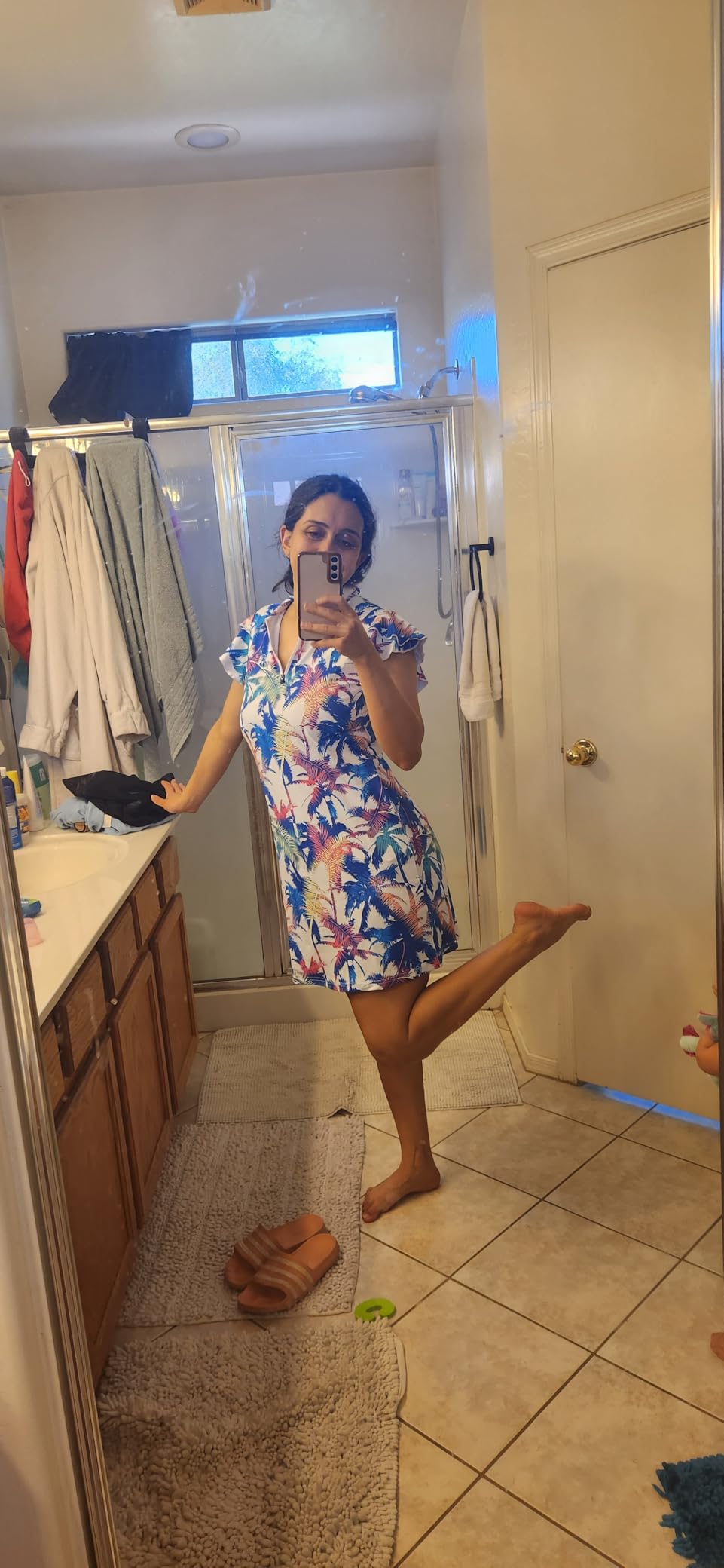 Soneven Tennis Dress for Women Floral Ruffle Sleeve Golf Dresses with Shorts and Pockets 1/4 Zip Golf Outfits customer photo 1