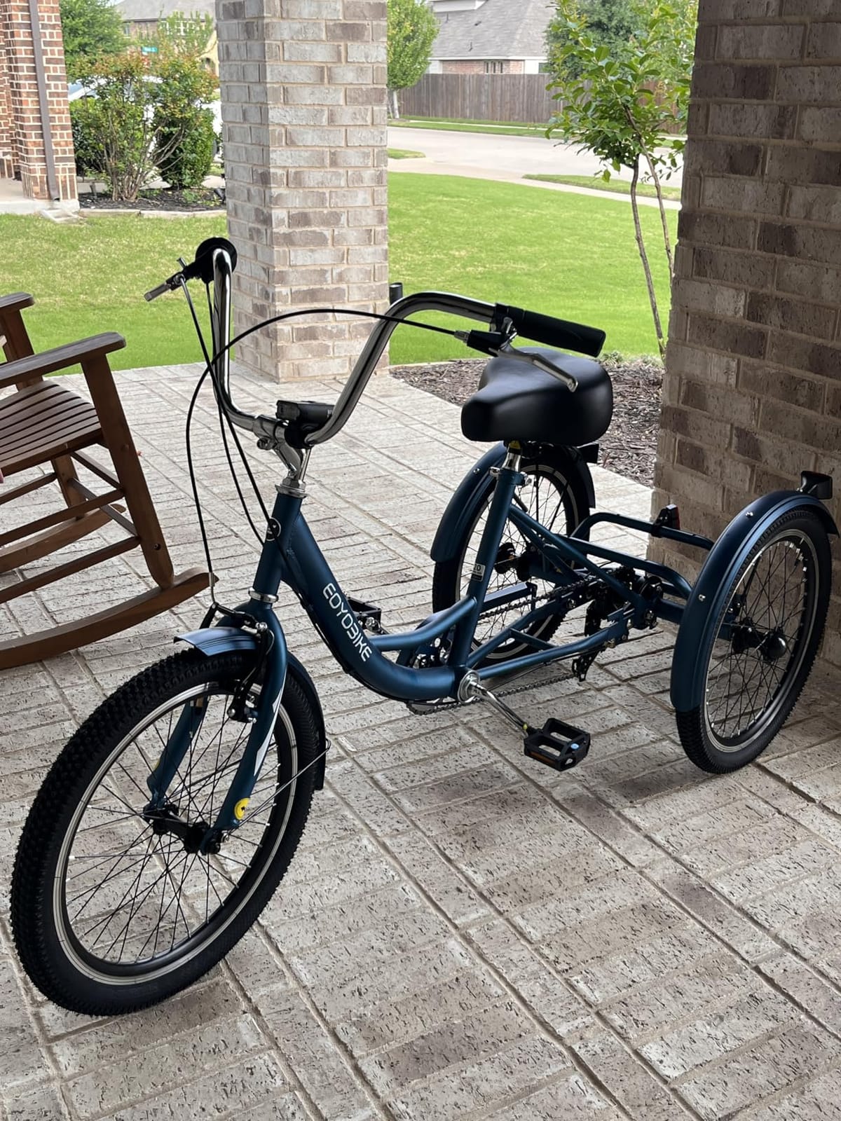 MOPHOTO Adult Tricycle, 3 Wheel Bike for Seniors Beginners, 20/24/26 Inch | 7 Speed, Low Step-Through, Large Rear Basket, 350 lbs Capacity, Wide Padded Saddle with Backrest, Front and Rear Reflectors customer photo 1