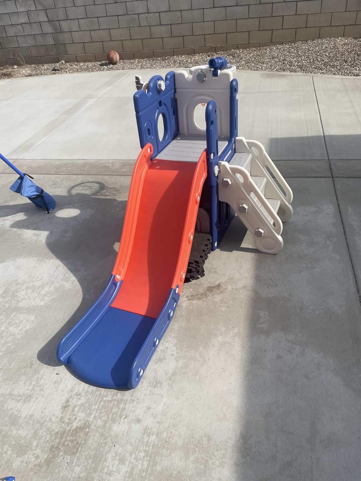 BIERUM 6 in 1 Toddler Slide - L-Shaped Baby Slide for Toddlers Aged 1-3 with Basketball Hoop, Telescope Toy and Anti-Slip Pads, Indoor Outdoor Toddler Playset, Blue Gray customer photo 2