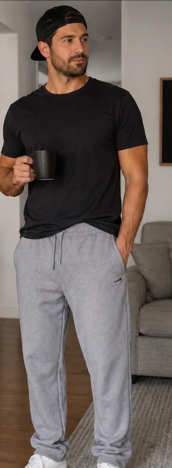 Men's Fleece Sweatpants Casual Joggers Cotton Athletic Sweat Pants for Men | Soft Fabric, Wide Leg, Loose Fit, Deep Pockets, Open Bottom, Elastic Waistband, Drawstring, Workout, Gym, Casual Wear customer photo 1