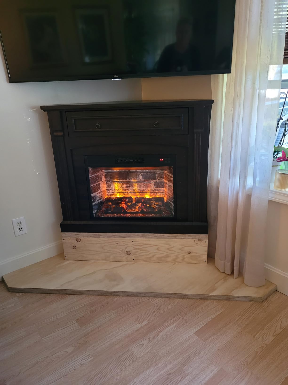 Electric Fireplace with Mantel, Corner Fireplace TV Stand, Entertainment Center with Hidden Drawer, Electric Fireplace Heater with Realistic Stacked Stone Surround for Living Room (White) customer photo 2