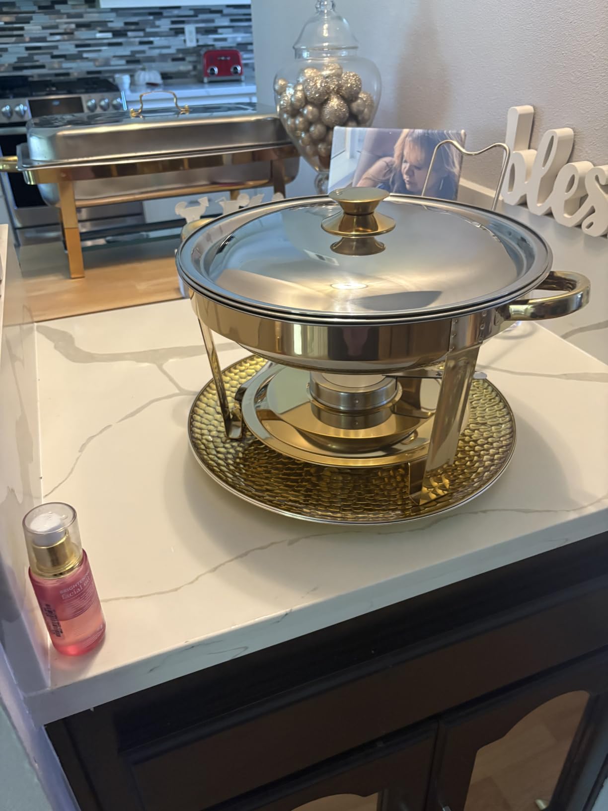 Gold Chafing Dishes for Buffet 4 Pack, 6QT Buffet Servers and Warmers Sets | Chafers and Buffet Warmers Sets with 2 Heat-Proof Gloves, 4 Spoons, 4 Slotted Spoons & 4 Tongs for Buffet Parties Gatherings customer photo 1
