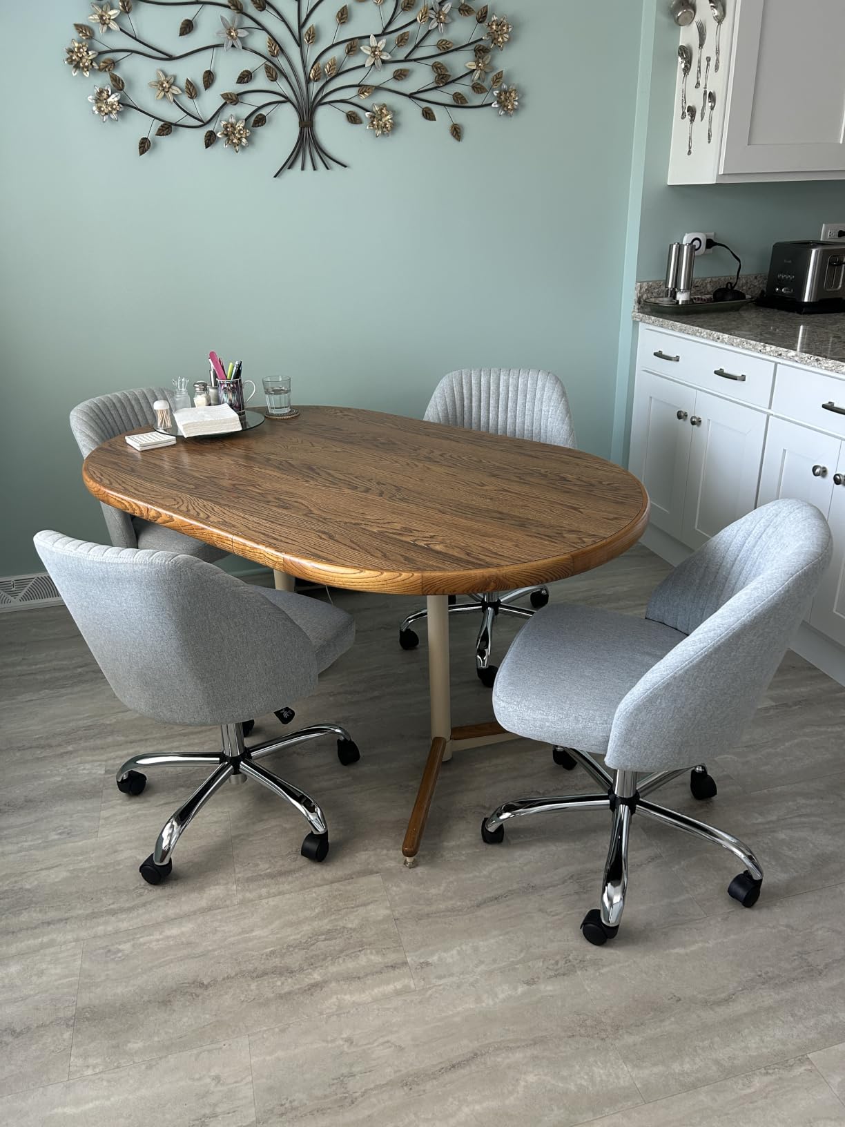 DUMOS Home Office Chair, Comfy Desk Chair with Rolling Wheels, Armless Height Adjustable, Wide Seating, Vanity Swivel Task, Bedroom Student Adults, Classic Grey customer photo 2
