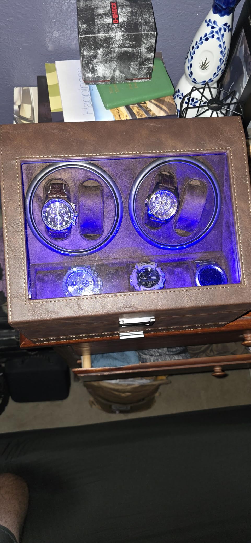 Watch Winders for 4 Automatic Watches + 6-Slot Storage and Jewelry Drawer customer photo 1