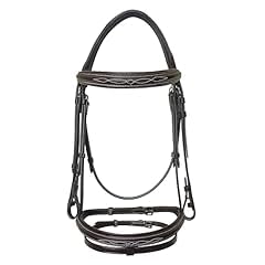 English Horse Bridle with Reins, Padded, 6 Browband Styles | Hunter show bridles: classic fancy stitched or crystal browbands; padded crown, harness leather; bit not included customer photo 2