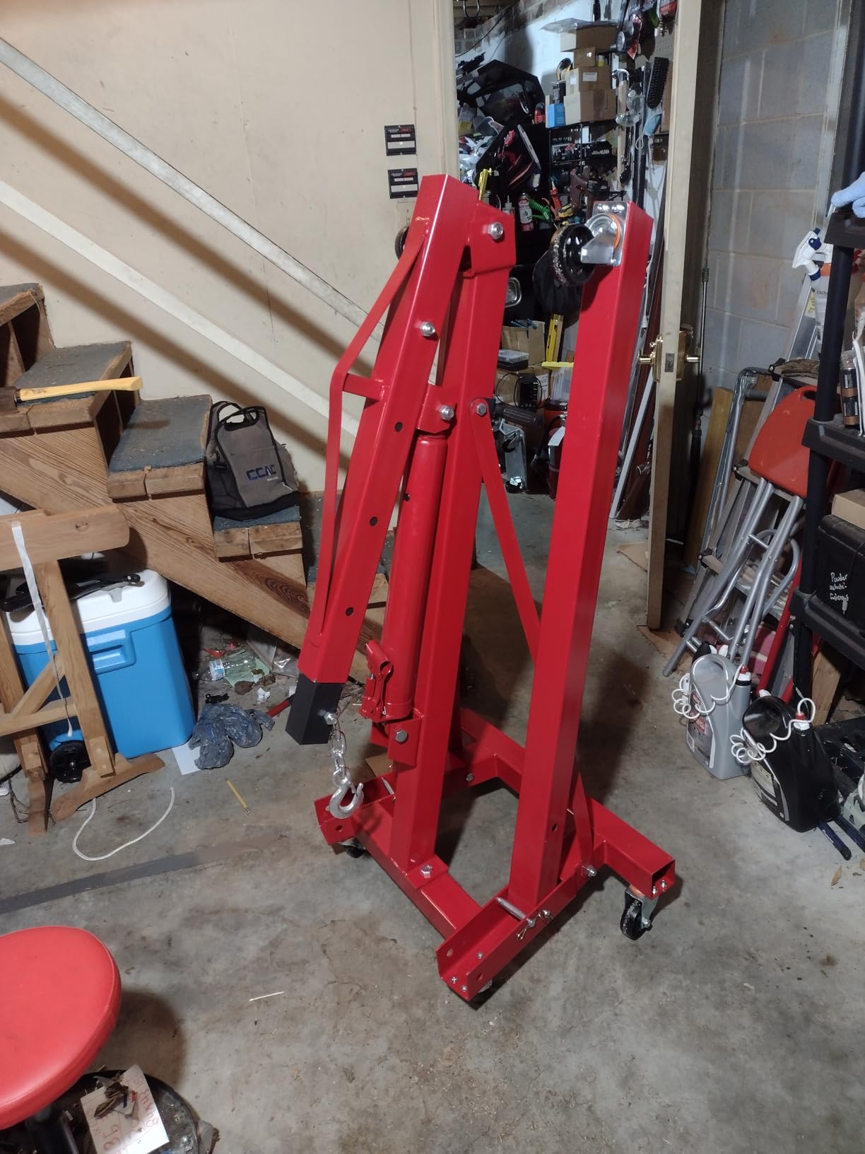 2-Ton Shop Crane, Hydraulic Folding Engine Hoist w/6 Steel Casters - Lift Car Transmissions, Boat Motors, Farm Equipment (Net Wt. 157 lbs) customer photo 2
