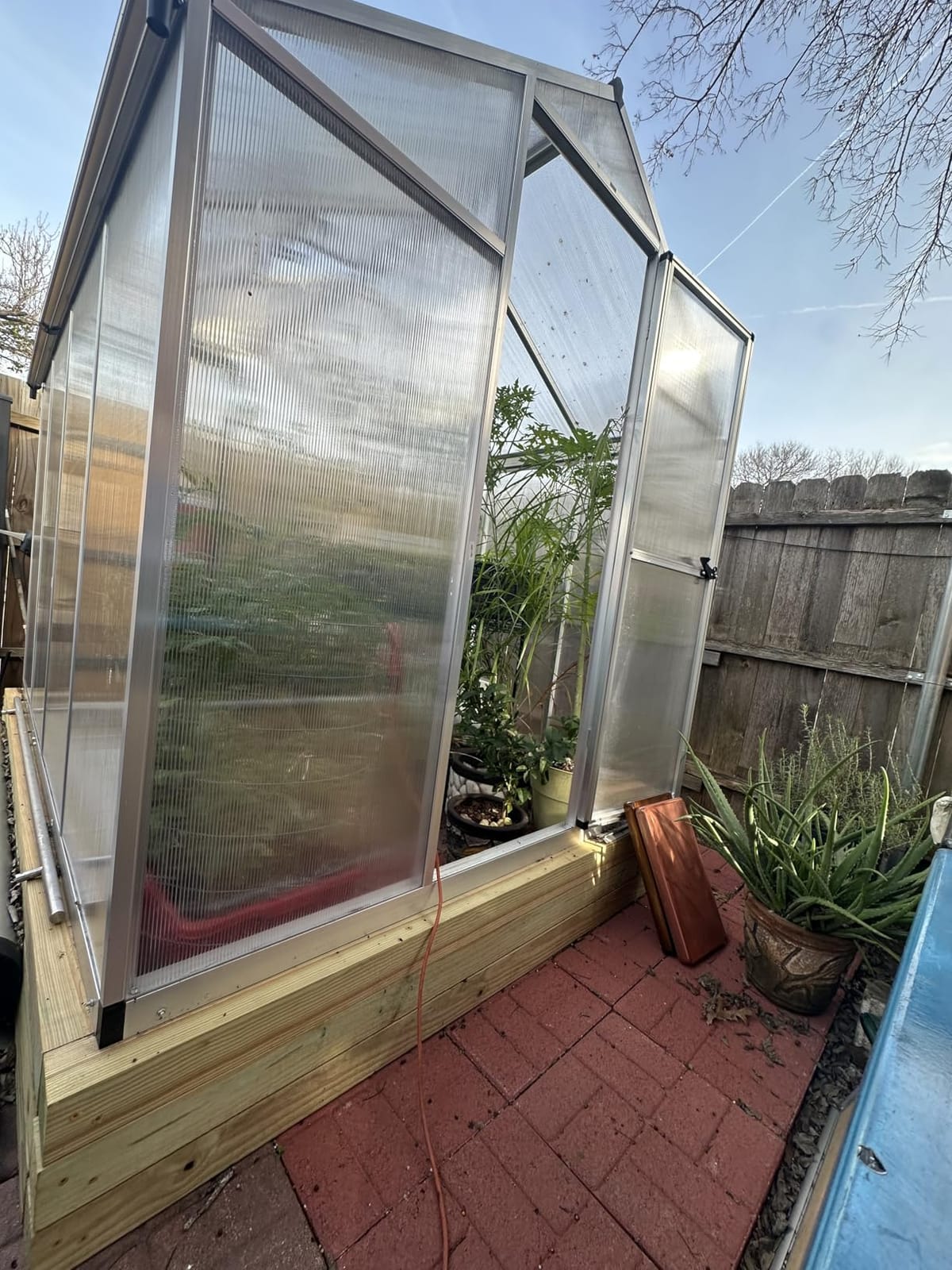Aoodor 6 x 10 Ft Walk-in Greenhouse with Gutter, Polycarbonate and Heavy-Duty Aluminum Frame, Adjustment Skylight and Lockable 2-Sided Door for Patio, Outdoor, Yard, Lawn Use, Black customer photo 1