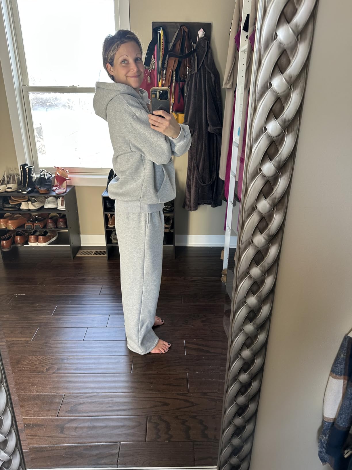 Trendy Queen Womens Oversized Hoodie Wide Leg Pants 2 Piece Lounge Set | Drop Shoulder,Kangaroo Pocket,Elastic Waistband,Side Pockets,Matching Sweatsuit customer photo 2