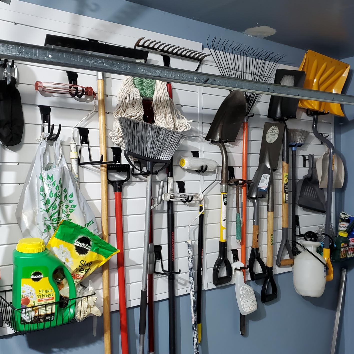 4 x 8 ft PVC Slatwall Panels for Garage Wall Organizer, Grey - includes edge trims, mounting hardware, drill bit, and instructions customer photo 1