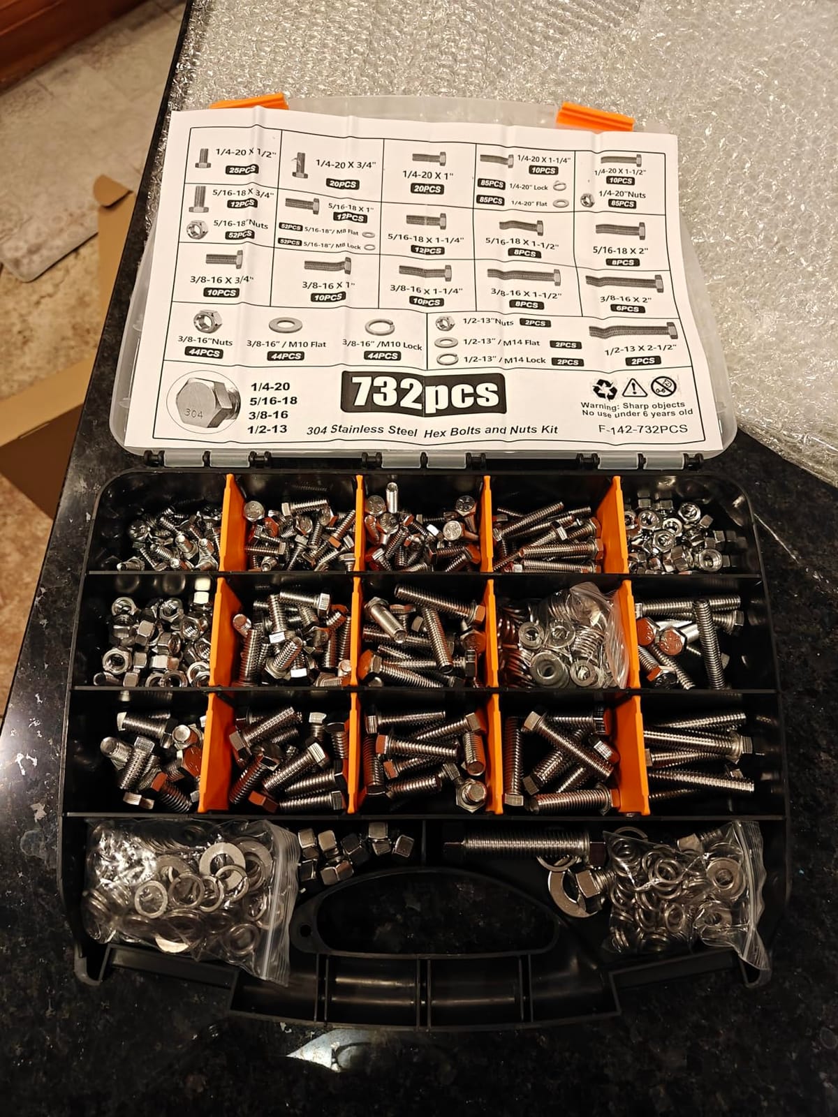 Taiss 760PCS 18-8(304) Stainless Steel Hex Bolts and Nuts Assortment, 1/4-20 5/16-18 3/8-16 1/2-13 (Length 1/2
