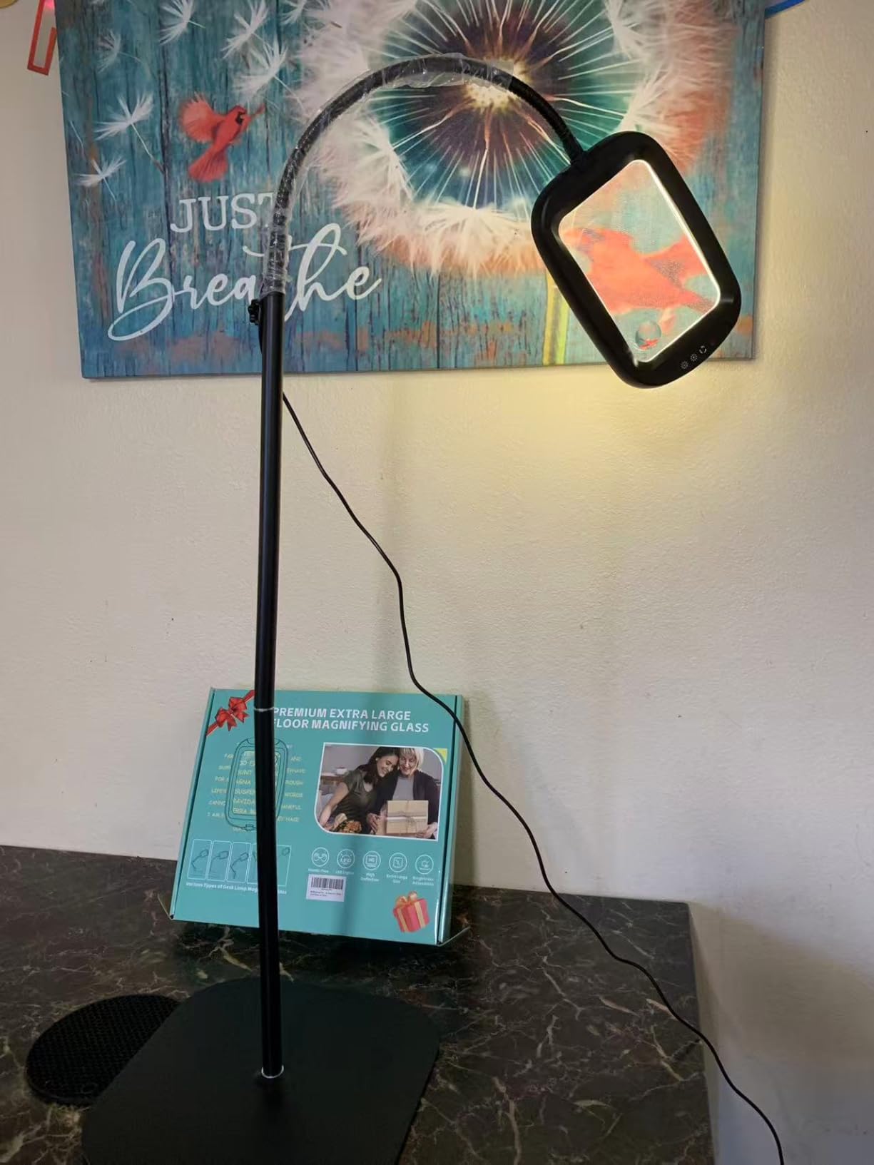 30X 10X Extra Large Floor Magnifying Glass with Light and Stand | 60 LED Flexible Gooseneck Floor Magnifying Lamp with 5 Color Modes, 2-in-1 Lighted Magnifiers for Close Work, Sewing,Crafts customer photo 2