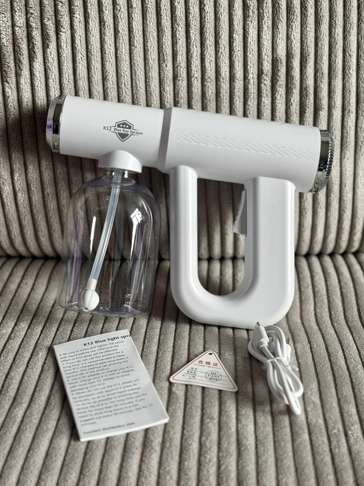 Nano Spray Gun, Cordless Atomizer Sprayer and Fogger Applicator, White | Sanitizer Mister with Blue Light, 320ml Tank for Disinfectant Liquids, 3 Meter Reach, USB-C Rechargeable, 1 Year Warranty customer photo 2