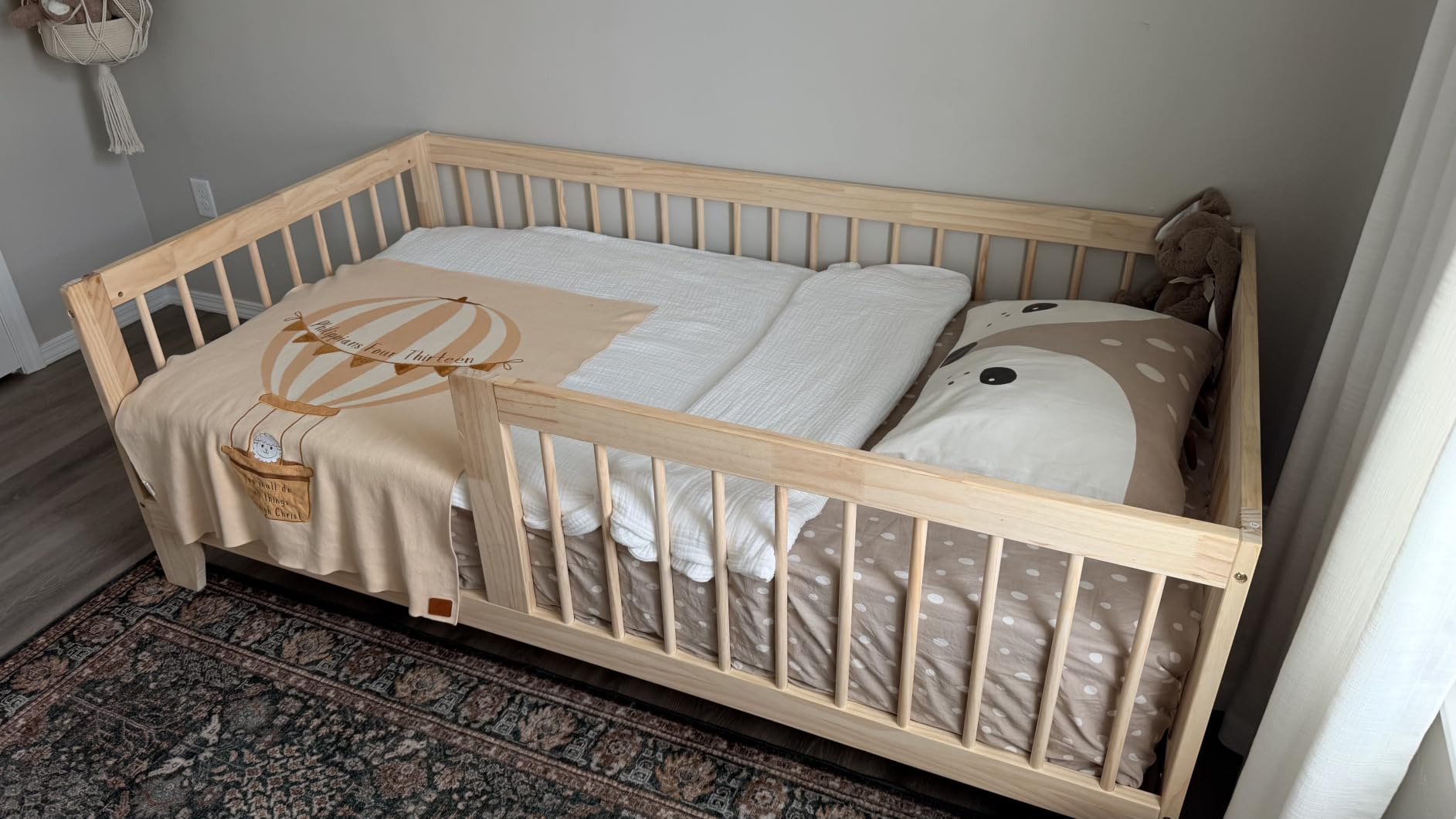 EXPERLAM Montessori Toddler Bed, Variable Twin Floor Bed Frame with Removable Guardrails and Legs, Low Wooden Kids Bed with 10 Slats and Supporting keel, Crib-to-Bed Transition for Bedroom or Nursery customer photo 2