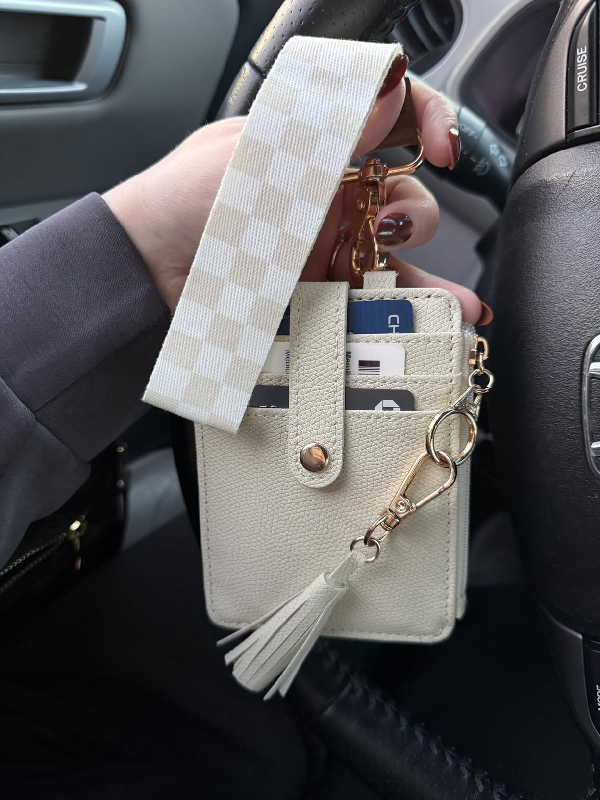 Stylish Wristlet Keychain Wallet for Women - Slim Design Credit Card Holder w/ Plenty of Storage incl. Clear ID Window & Zipper Pocket - Easy Carry RFID Blocking Wallet w/ Tassel, Lanyard & Gold Rings customer photo 2