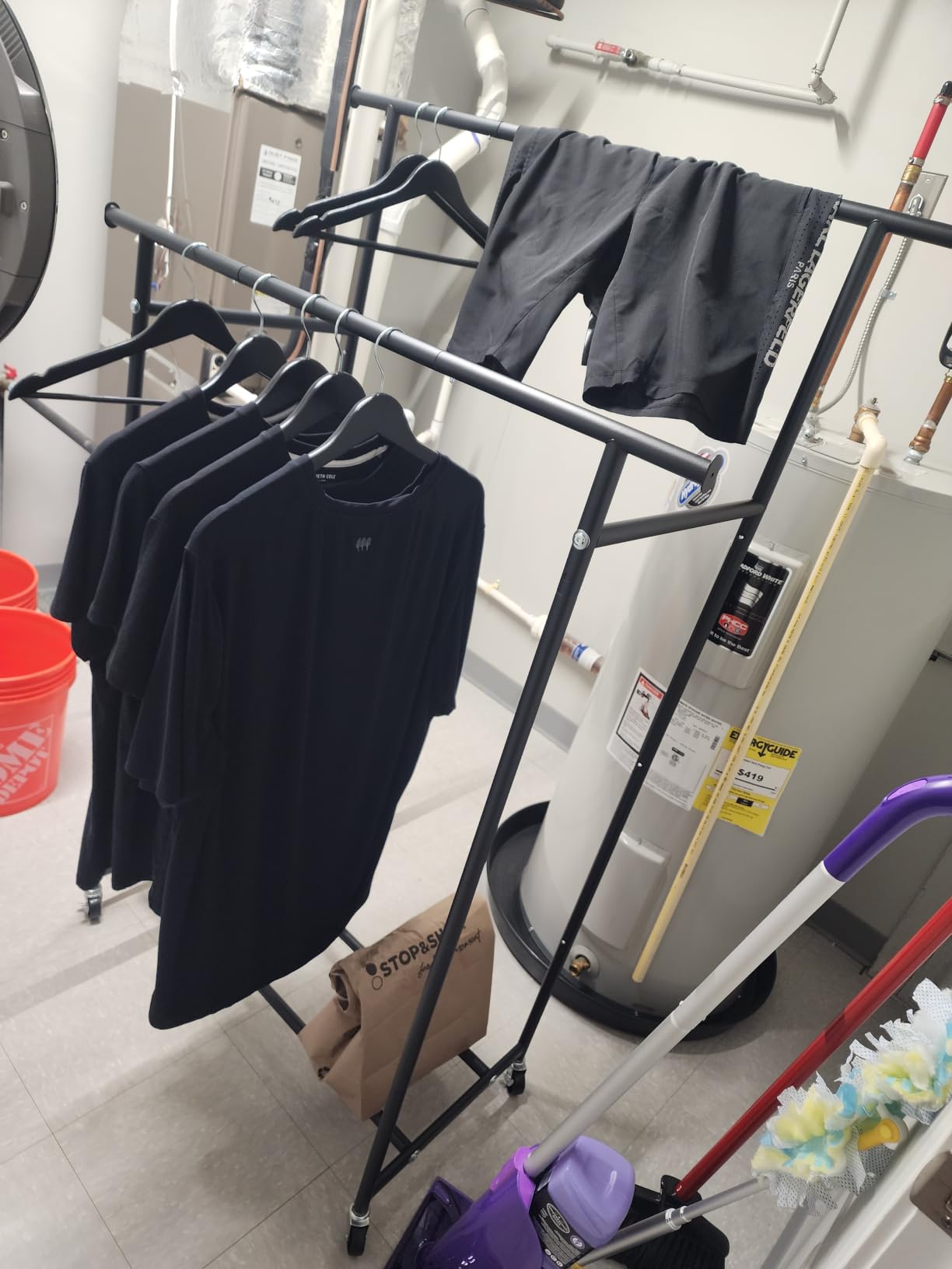 HYSEYY Clothes Rack, Double Rods Rolling Clothing Rack for Hanging Clothes, Portable Garment Rack with Wheels, Coat Rack Wardrobe Closet Load 240 LBS for Bedroom Laundry Room (Black, L) customer photo 2