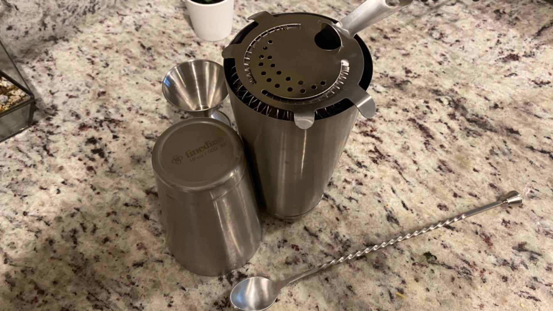 FineDine Stainless Steel Bar Set Cocktail Shaker Set Bartender Kit | Mixology kit, stainless steel bar tools, shaker tins, jigger, strainer, muddler, spoon, pourers, stand, home bartending customer photo 1