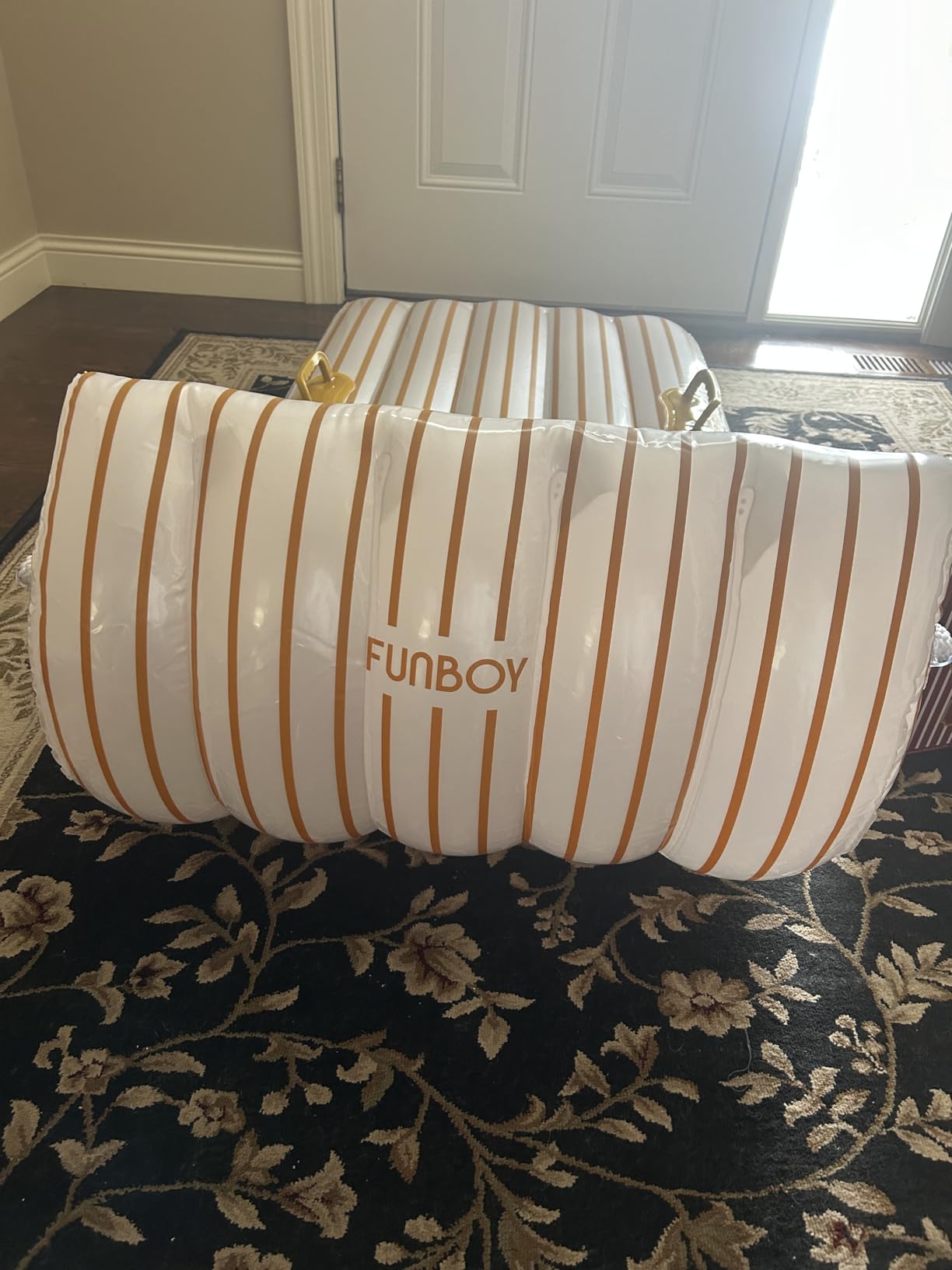FUNBOY Gold & White Stripe Toboggan Inflatable Snow Sled | Luxury, Retro Holiday Stripe Design, Heavy-Duty, Perfect for Snow Days & Holiday Fun customer photo 2