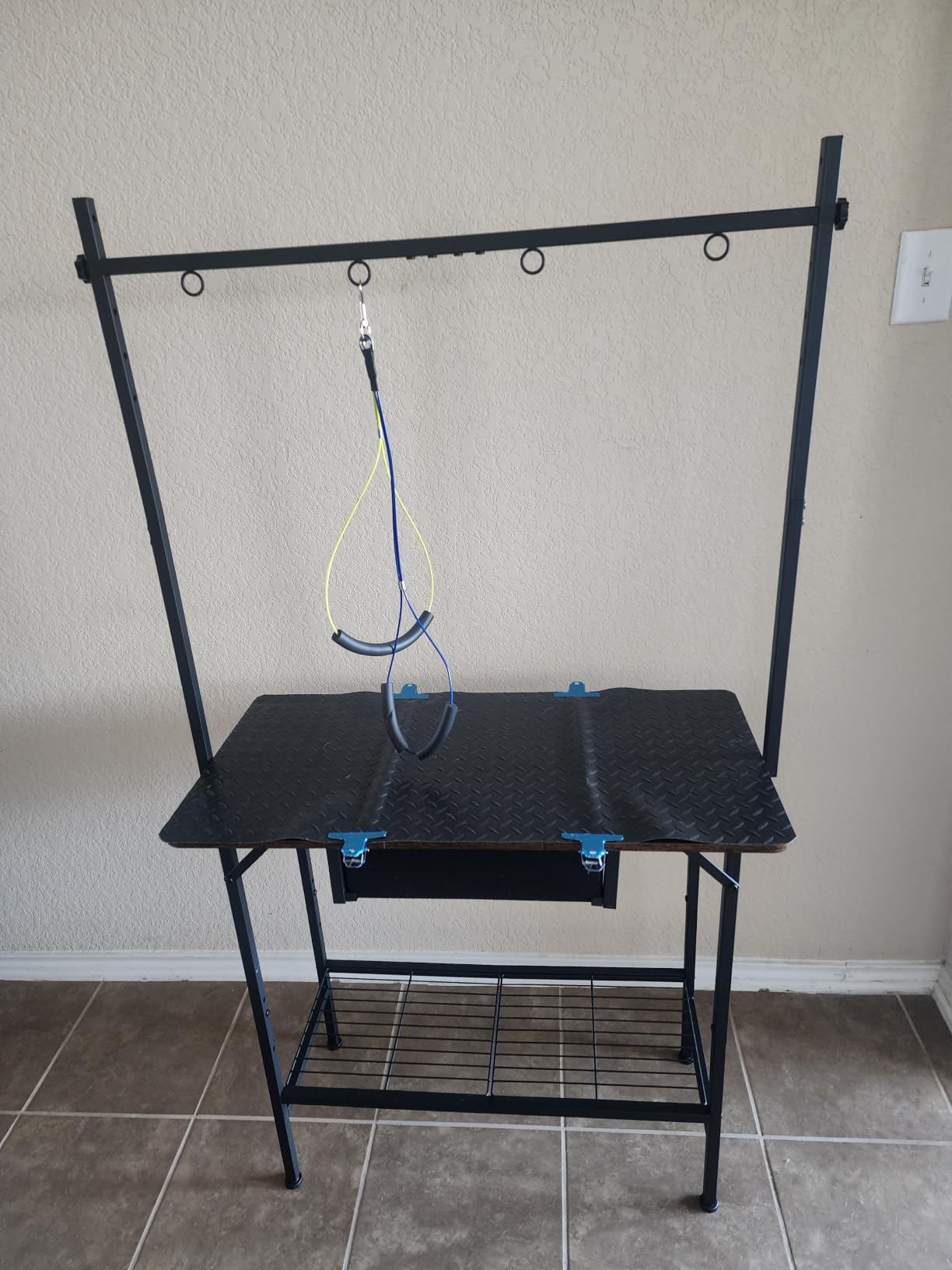 Dog Grooming Table with Drawers and Mesh Tray, 32 Inch Adjustable Pet Grooming Table with Non-slip Removable Washable Mat and EVA Protective Lanyard, Professional Grooming Table for Small Dogs at Home customer photo 1