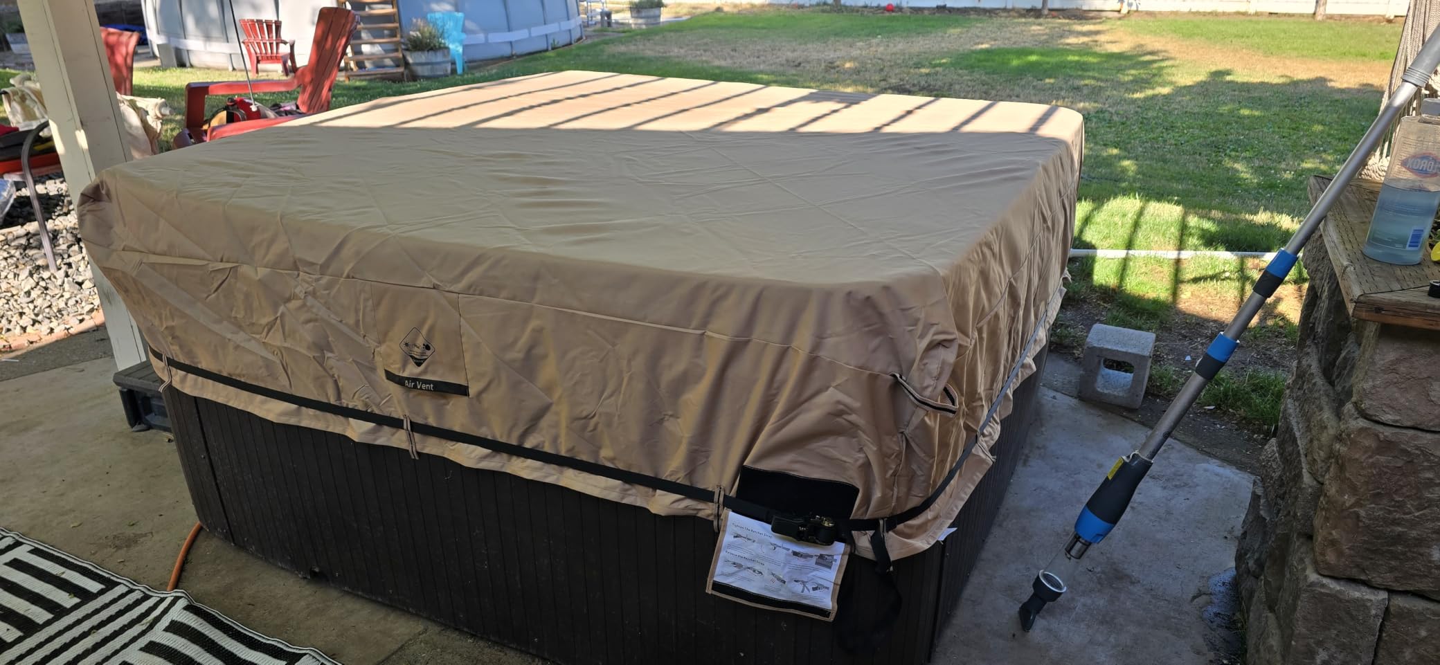 QH.HOME 85x85 Square Hot Tub Cover, 1000D IP65 Waterproof | Fits 84x84, 83x83, 82x82 and 7 ft x 7 ft hot tubs. UV and fade resistant; ratchet straps help keep it secure in wind. Wheat customer photo 1