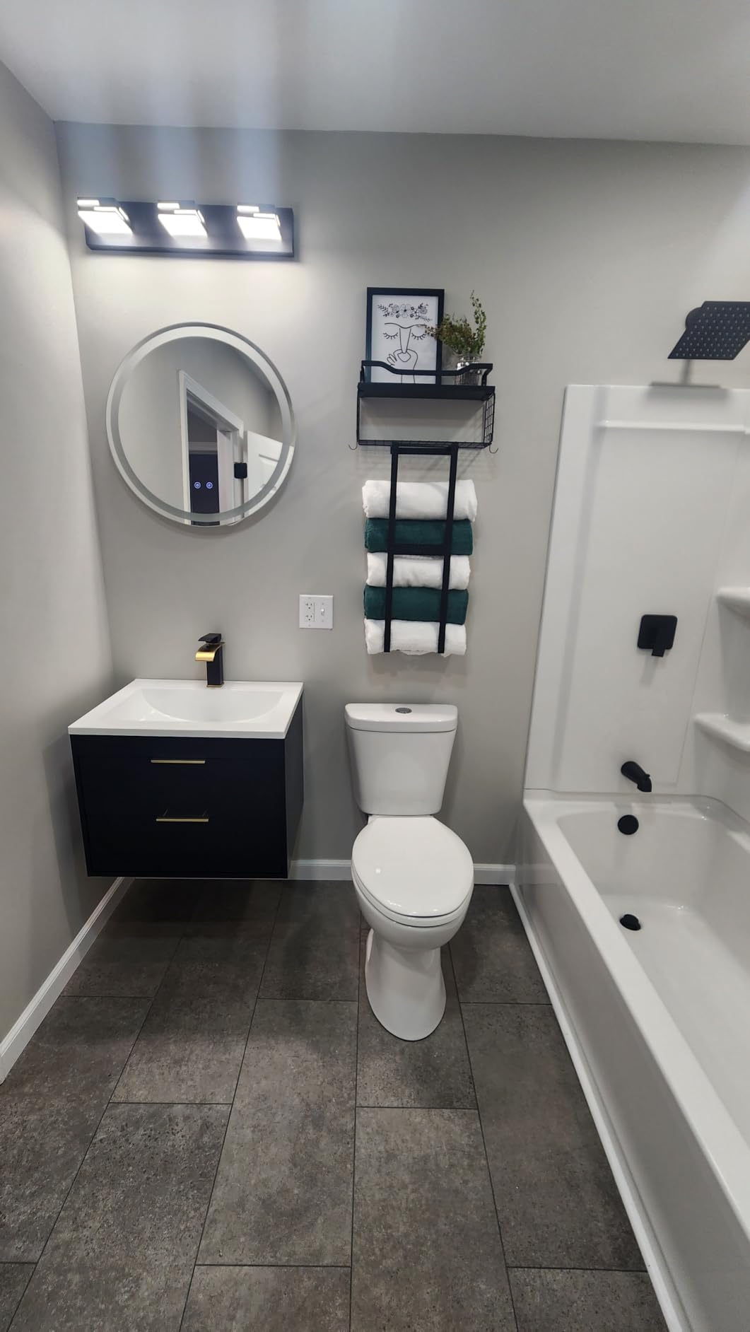 24 Inch Bathroom Vanity with Sink, Modern Floating Vanity with Resin Sink, 2 Large Storage Drawers, Wood Grain Texture Wall Mounted Bathroom Vanities, Gold Handles customer photo 1