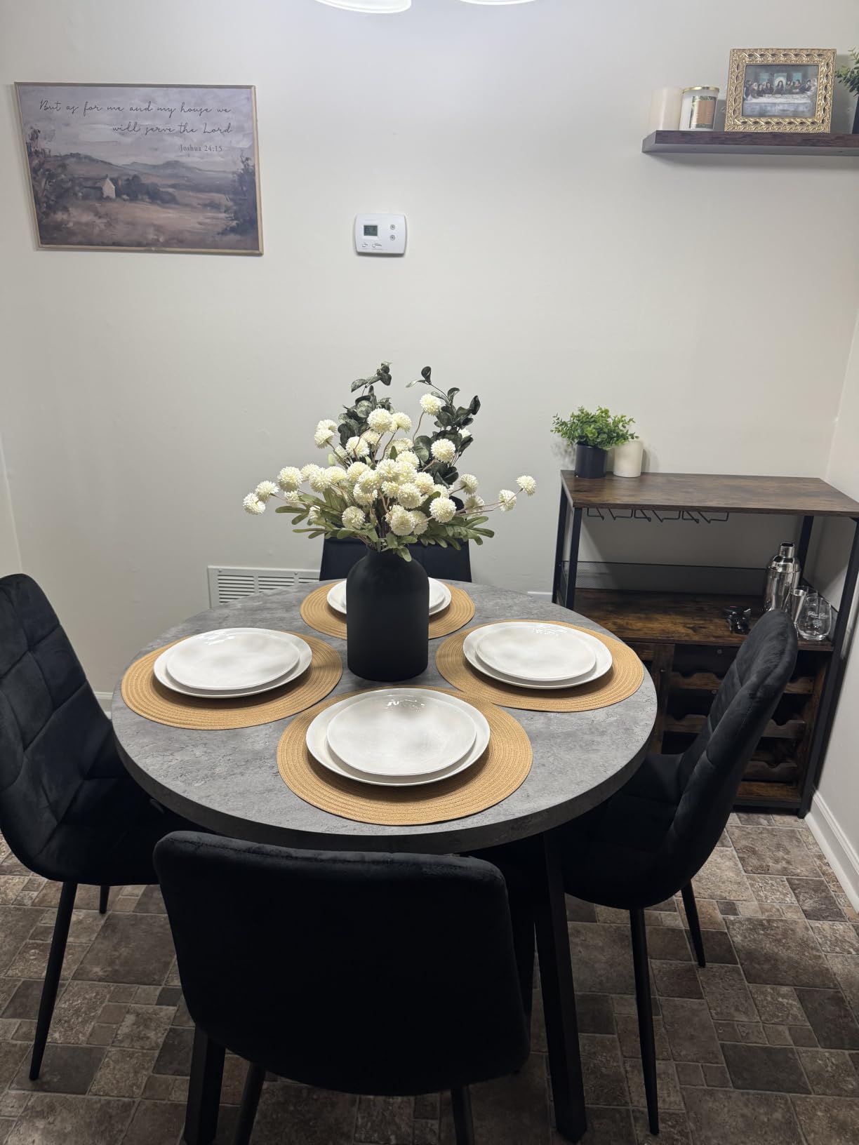 BLOSMON Fake Flowers Centerpieces for Tables, Beige Mums for Dining Room | With Metal Vase 12 Stems of Artificial Pom Pom Eucalyptuses, Faux Floral Arrangements in Vase for Entry Way Table, Home Decor customer photo 2