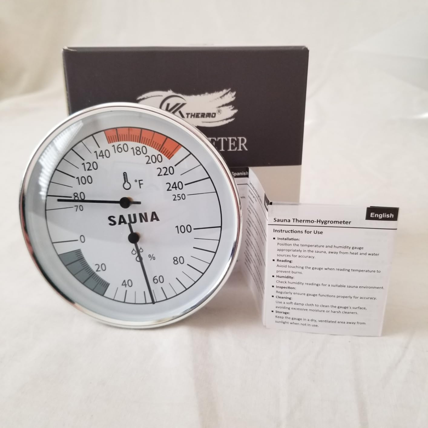 Sauna Thermometer and Hygrometer, Aluminum Frame Wall Mounted Gauge | Mechanical Humidity and Temperature Display, Range 70-250°F, 20-120°C, 0-100% RH, Accessories for Use Inside customer photo 2