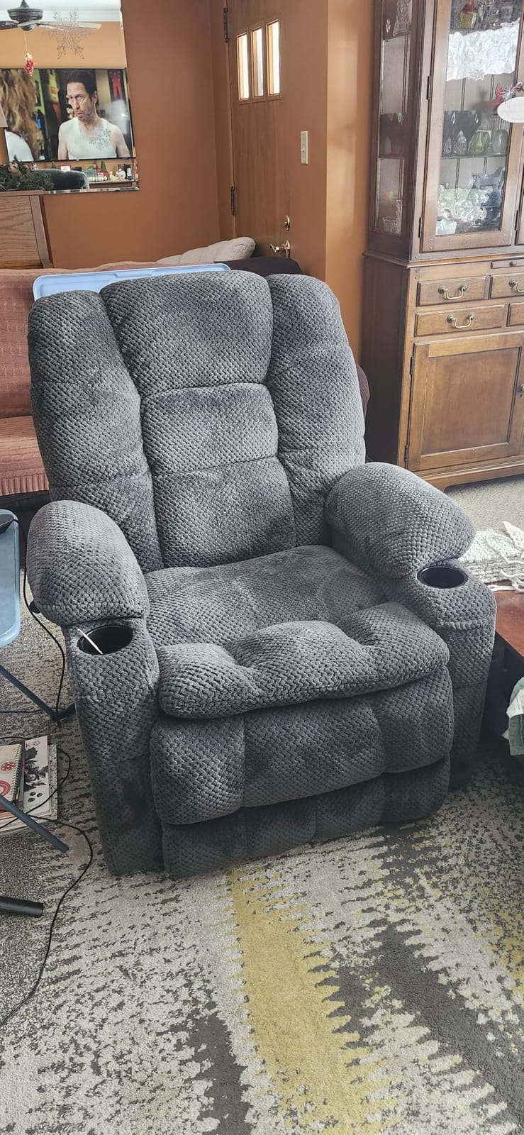 EONIX Lay Flat Power Lift Recliner Chair, Massage & Heat, Large | Lumbar pillow, Extended footrest, cup holders, side pockets, charging ports, heat and 8-point massage customer photo 1