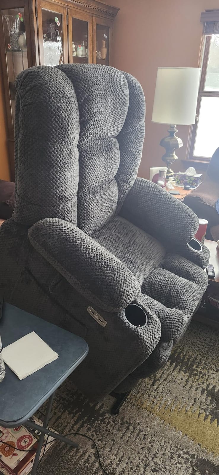 EONIX Lay Flat Power Lift Recliner Chair, Massage & Heat, Large | Lumbar pillow, Extended footrest, cup holders, side pockets, charging ports, heat and 8-point massage customer photo 2