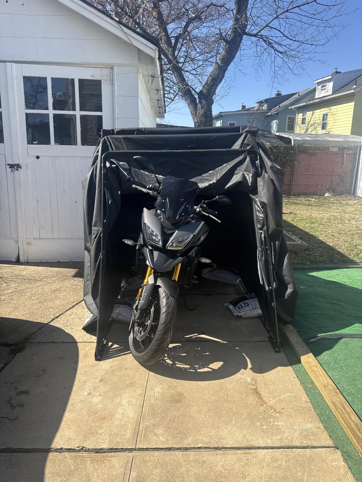 Motorcycle Storage Shelter Shed 4.5x11FT Motorcycle Garage Tent | 600D Oxford Fabric Cover, UV Cut, 2000mm Waterproof, 22mm T0.8mm Sturdy Metal Frame Motorcycle Tent with Breathable Window customer photo 1