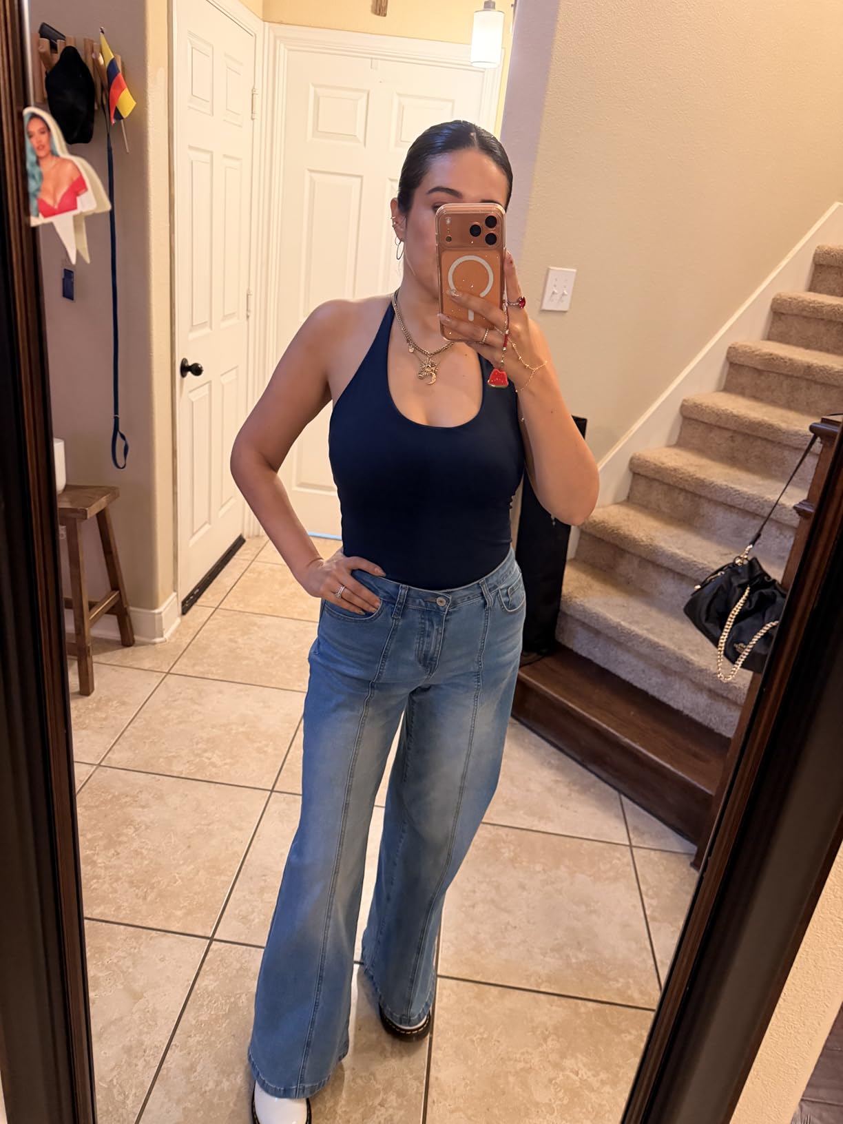 Trendy Queen Women's Wide Leg Baggy Jeans High Waisted Front Seam Pants | Stretch Cotton Denim Pants,Vintage Streetwear Apparel,Relaxed Fit Bottoms customer photo 1