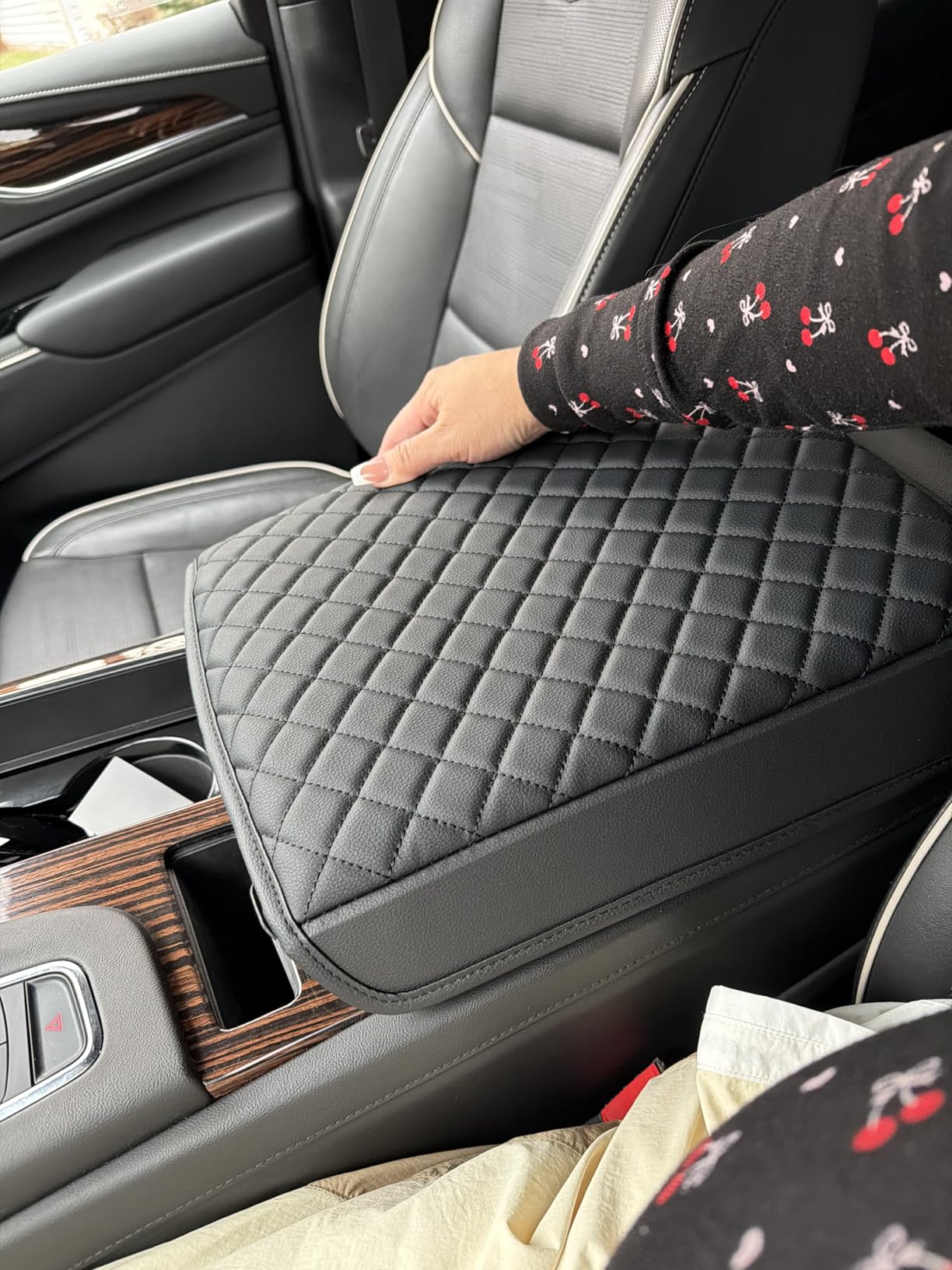 Center Console Armrest Cover for 2021-2026 Cadillac Escalade Black | PU Leather Middle Console Lid Protector Arm Rest Cushion Anti-Scratch Thick Pad, Waterproof, Easy Install customer photo 1