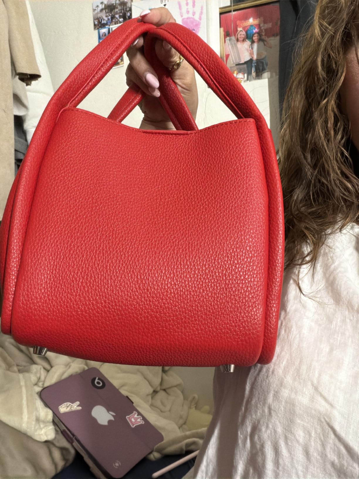 Mini Crossbody Purse - Small Faux Leather Bucket Bag for Women with Zipper Top Handle Adjustable Strap customer photo 2