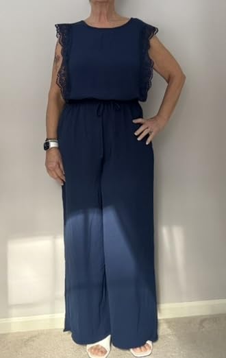 Jumpsuits for Women Lace Cap Sleeve Wide Leg Romper customer photo 2