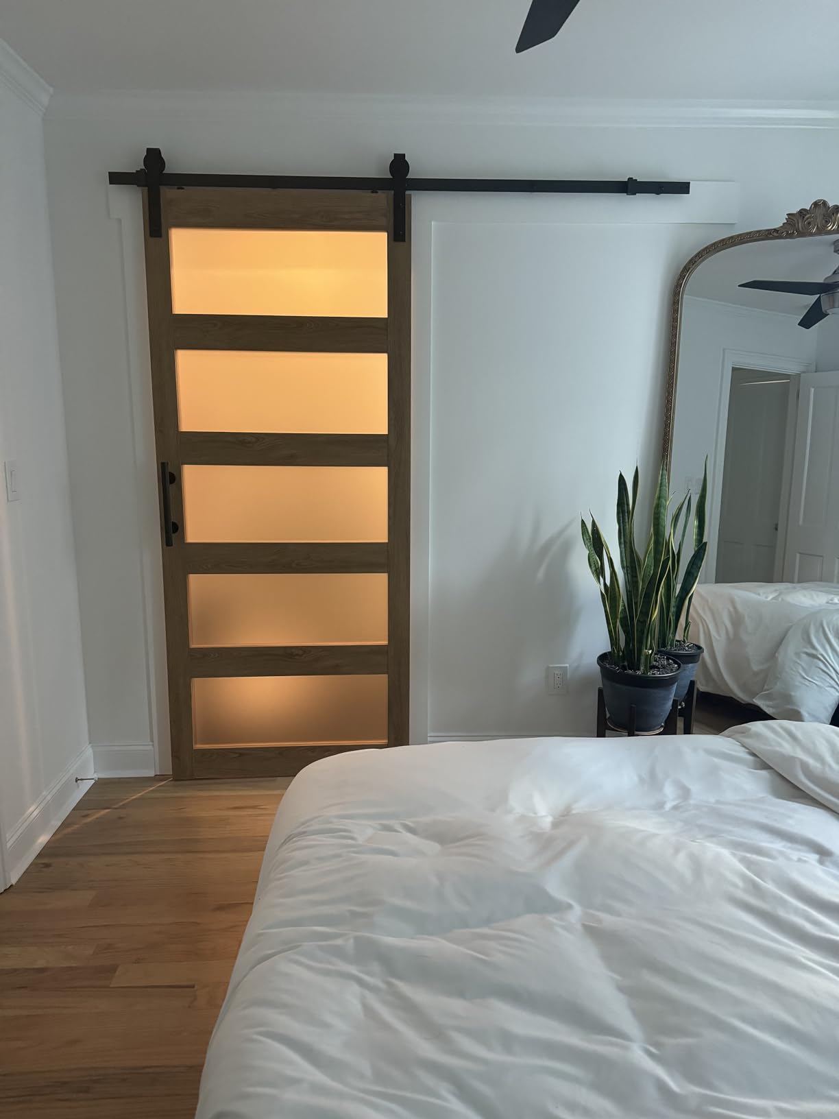 36in x 84in Sliding Glass Barn Door with 6.6ft Hardware Kit Included - DIY Assembly - Frosted Glass Door with Water-Proof PVC Surface - Fit Max Opening 34in x 82in, White customer photo 1