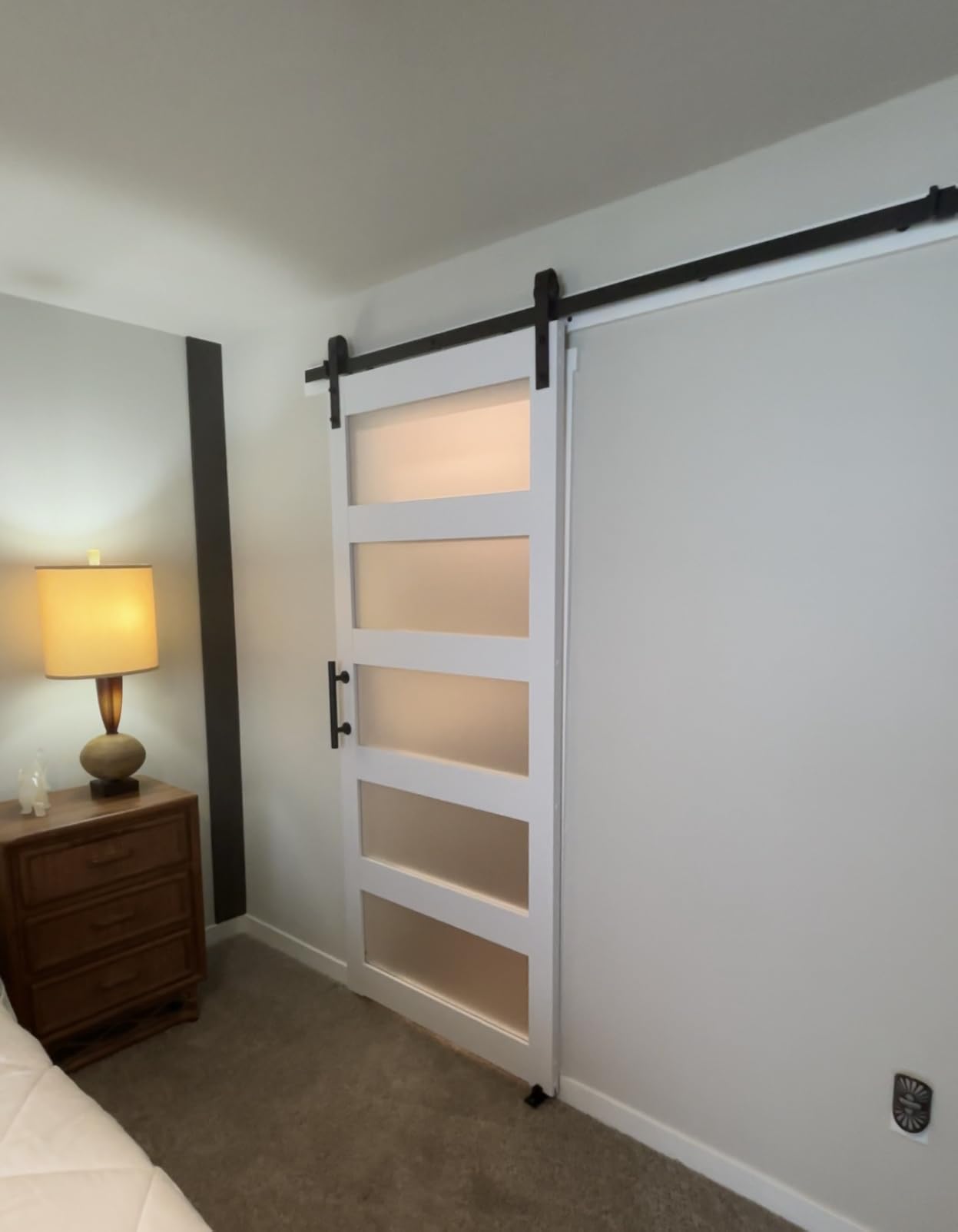 36in x 84in Sliding Glass Barn Door with 6.6ft Hardware Kit Included - DIY Assembly - Frosted Glass Door with Water-Proof PVC Surface - Fit Max Opening 34in x 82in, White customer photo 2